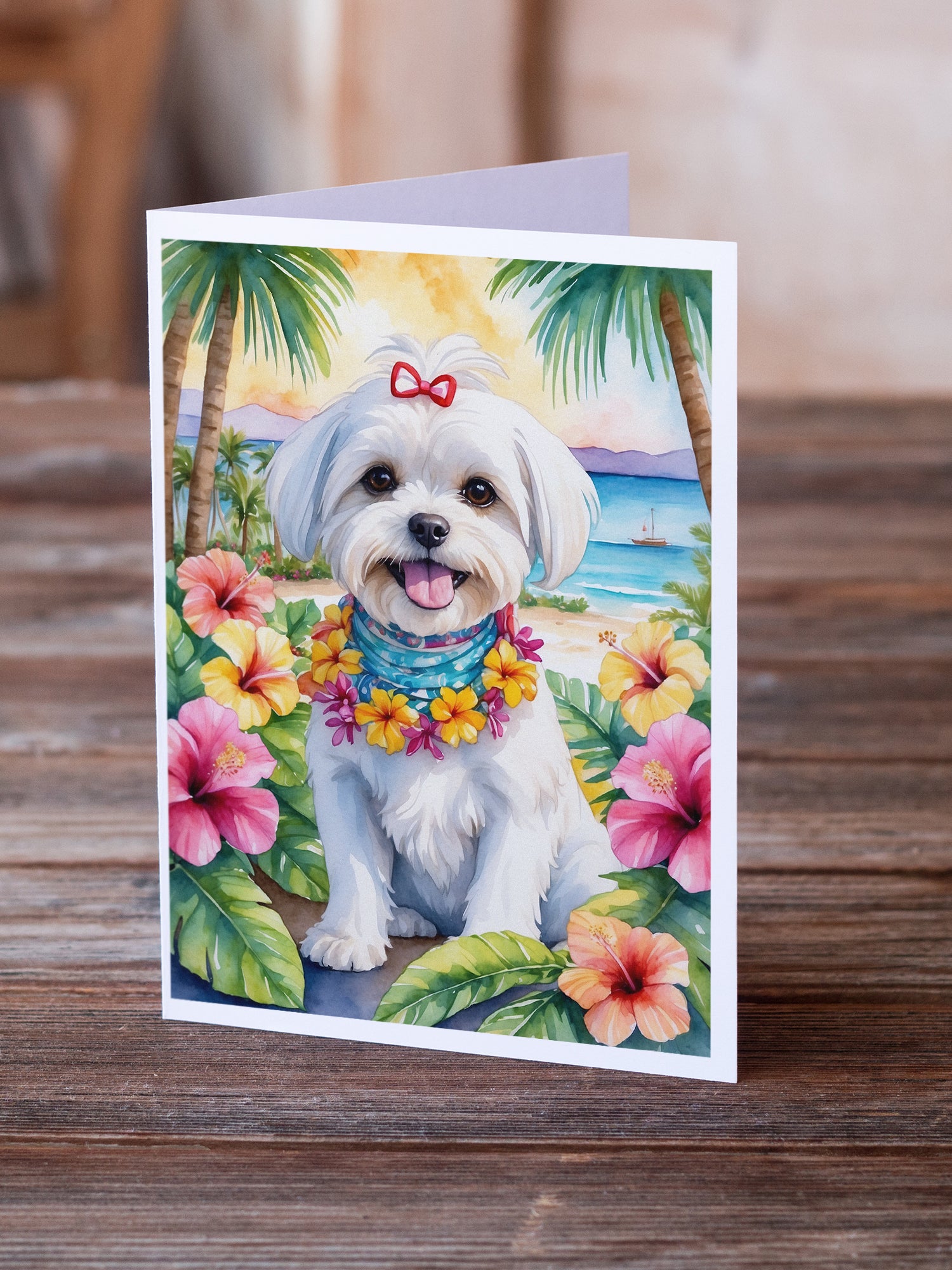 Buy this Maltese Luau Greeting Cards Pack of 8