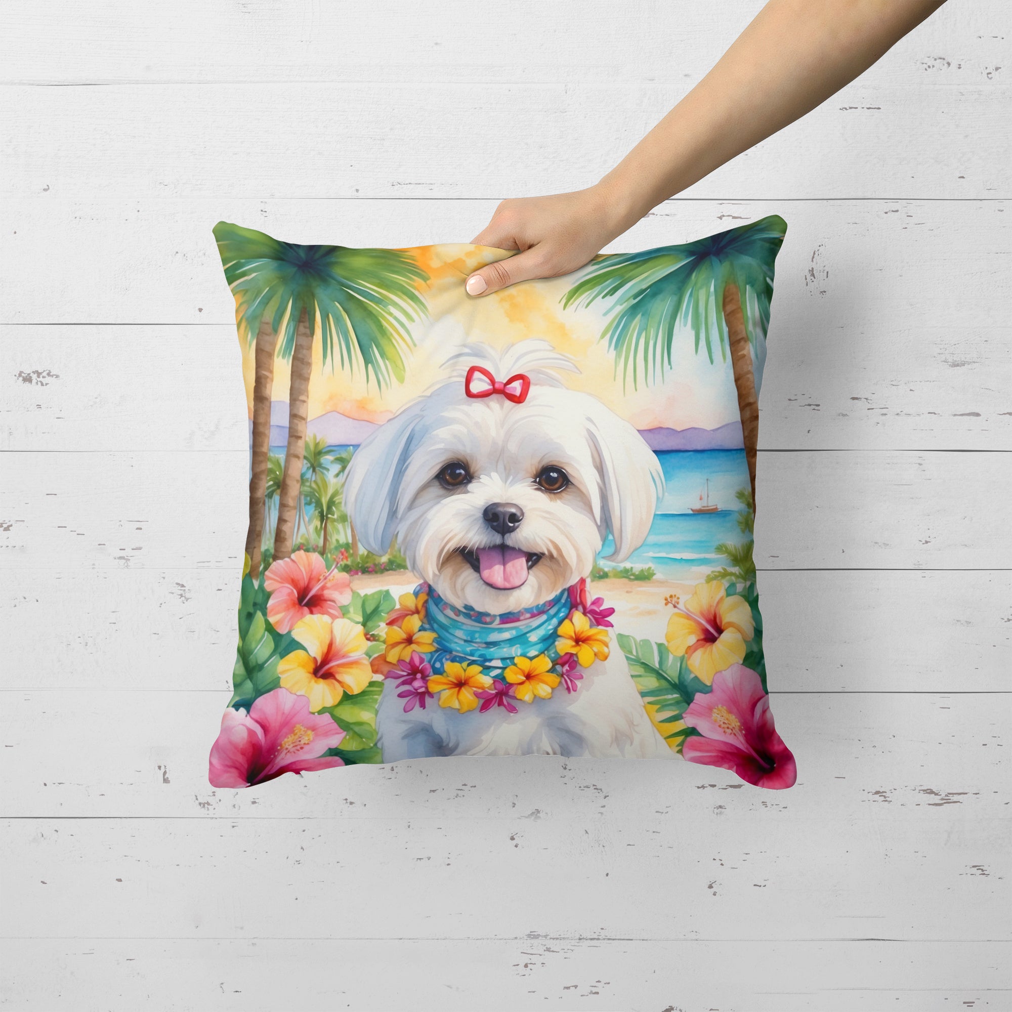 Maltese Luau Throw Pillow