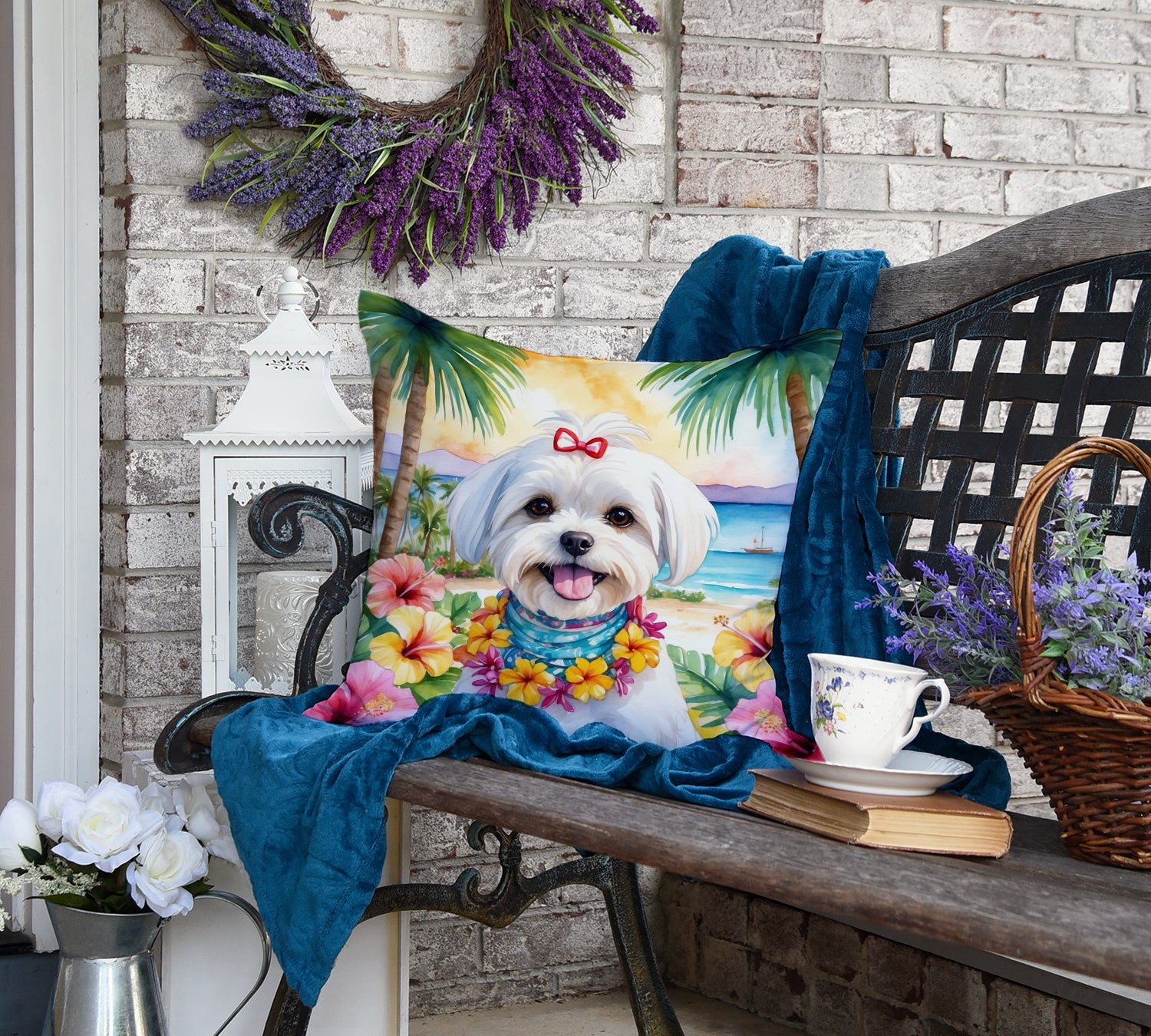 Maltese Luau Throw Pillow