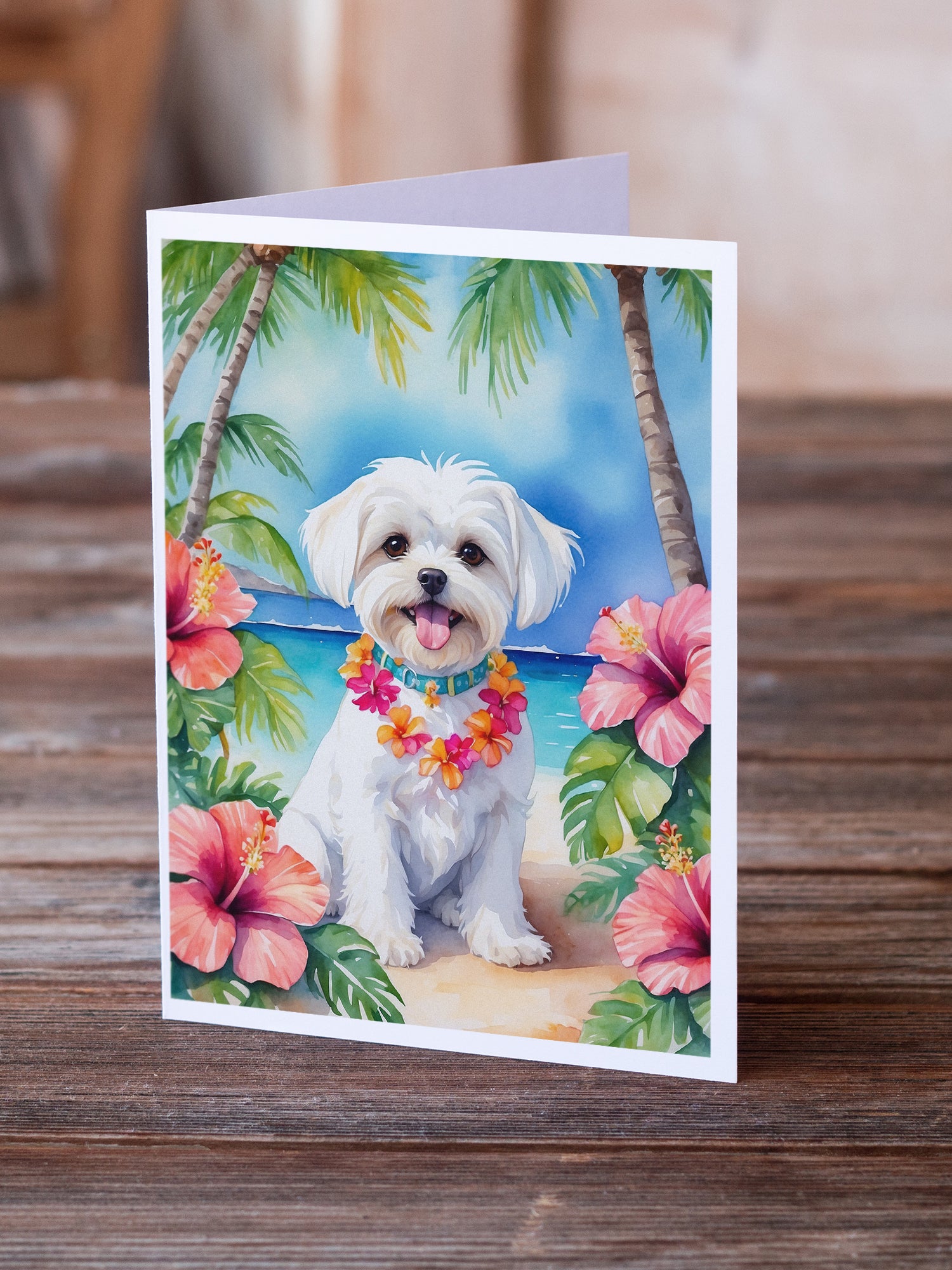 Maltese Luau Greeting Cards Pack of 8