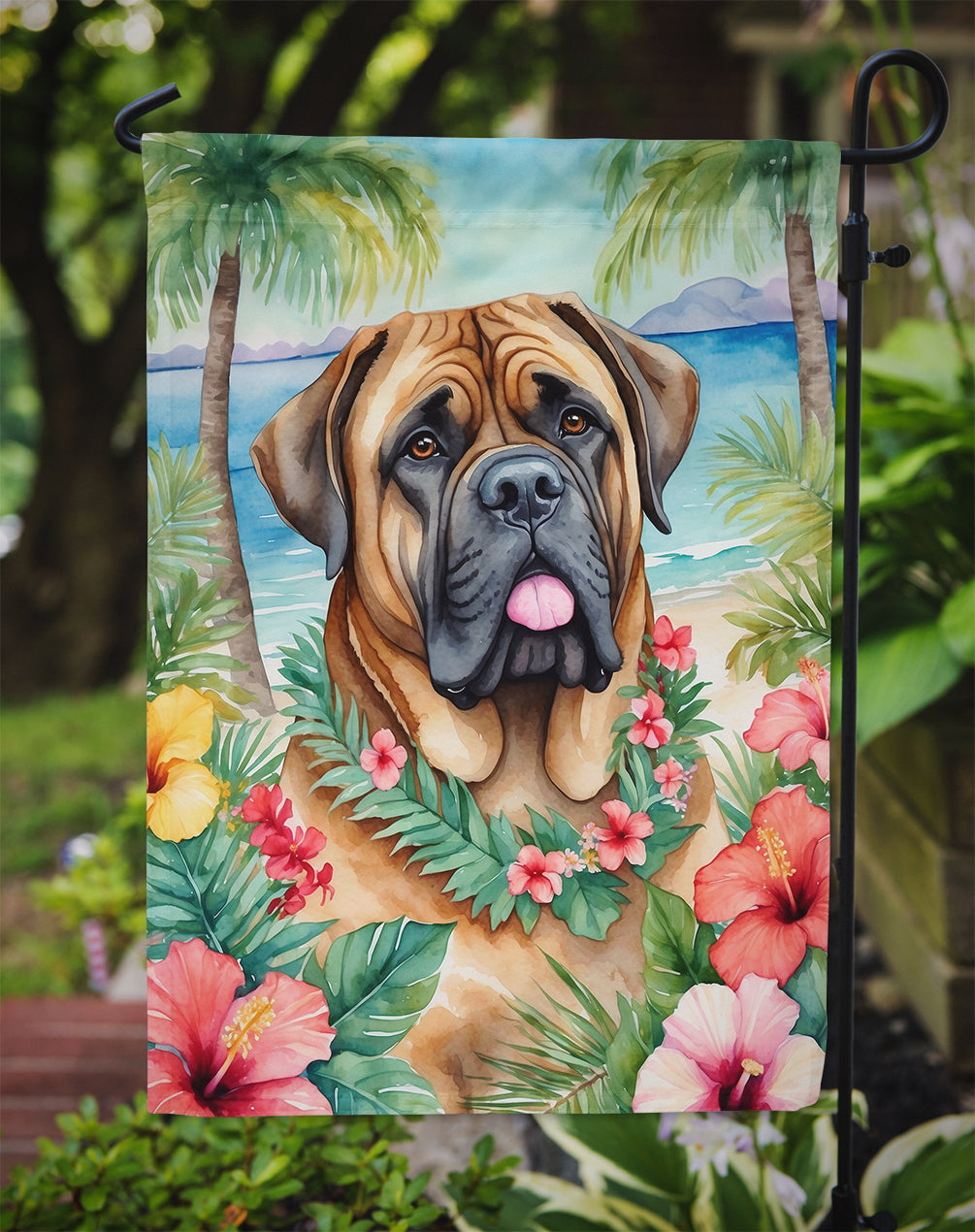 Mastiff Luau Garden Flag