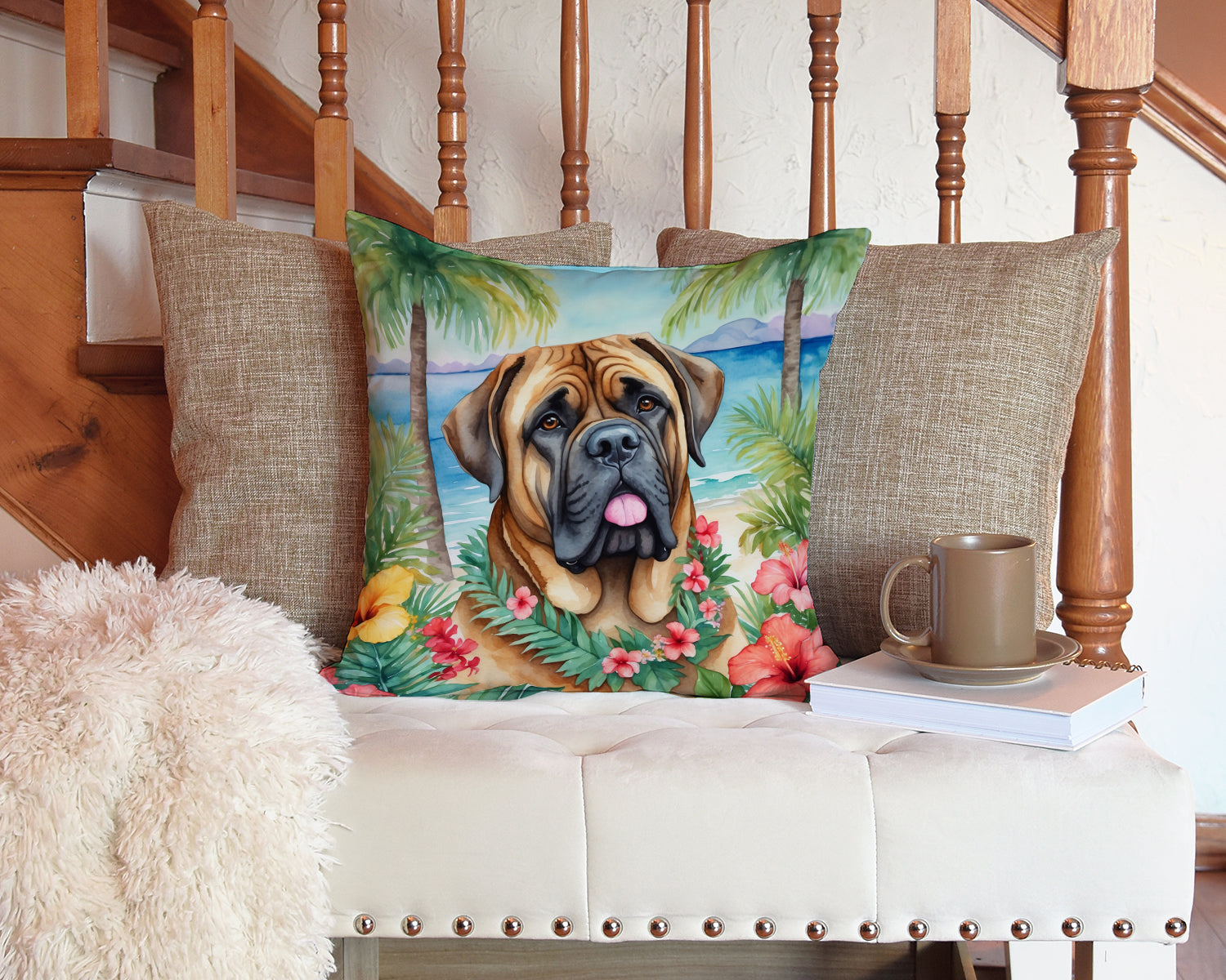 Mastiff Luau Throw Pillow