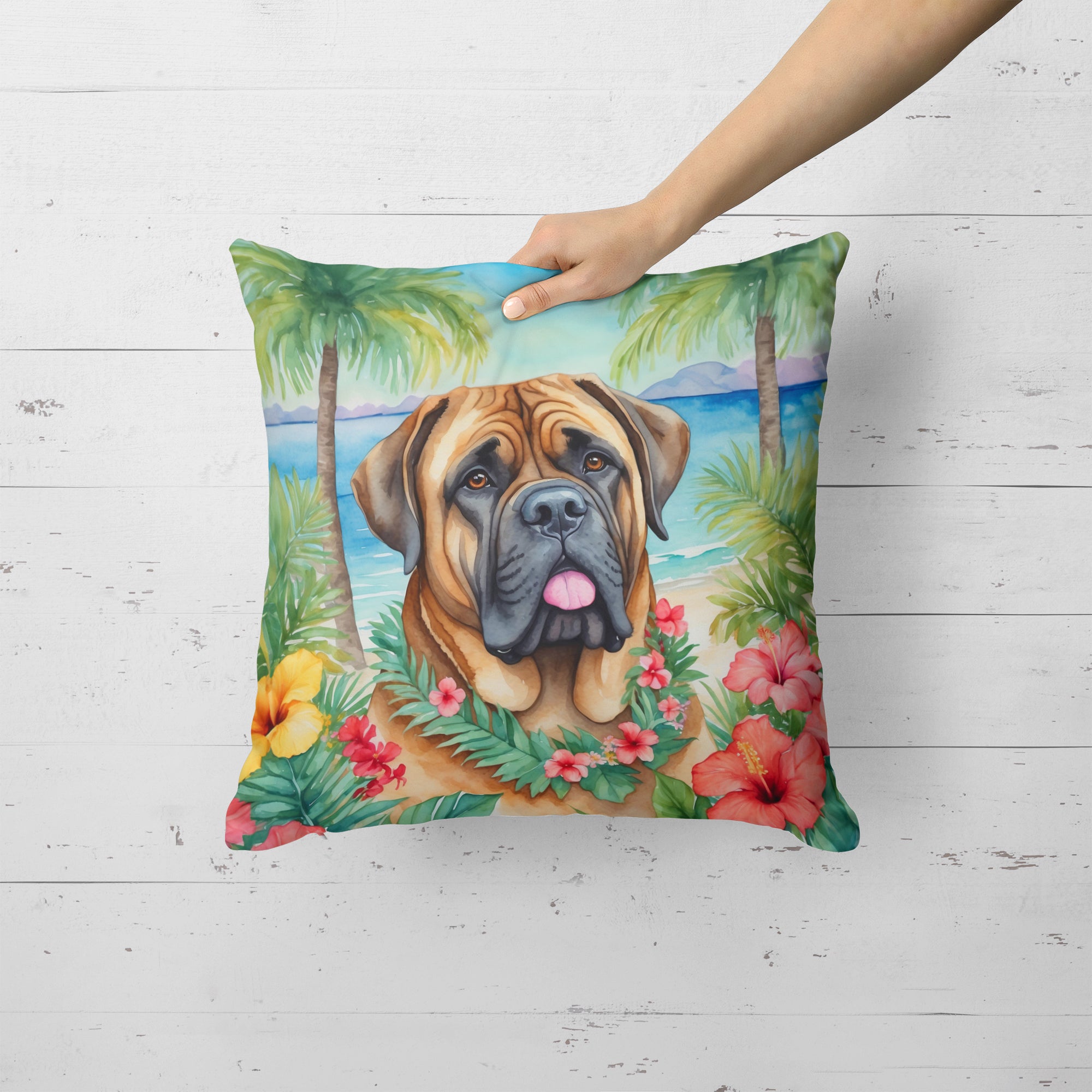 Mastiff Luau Throw Pillow