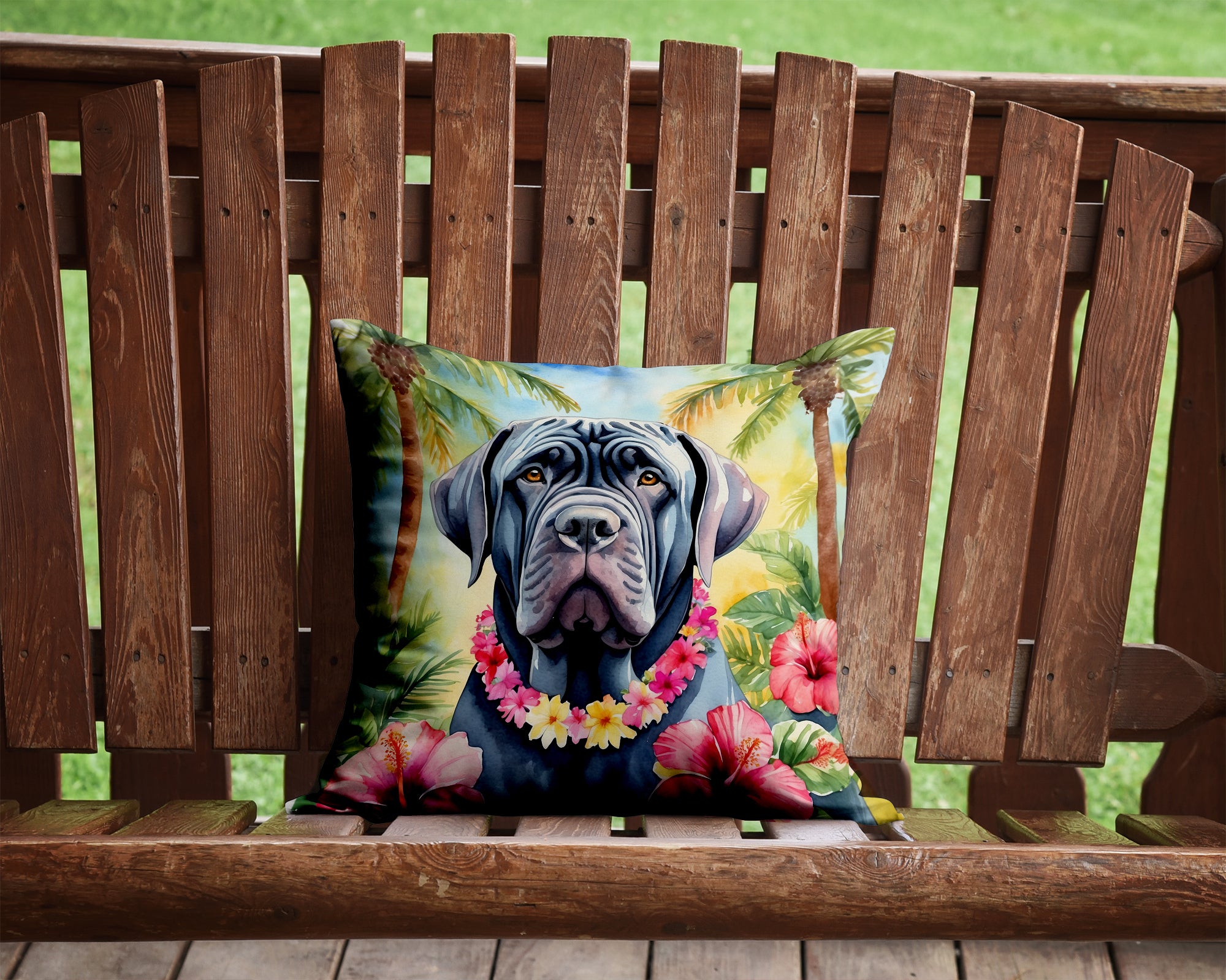 Buy this Neapolitan Mastiff Luau Throw Pillow