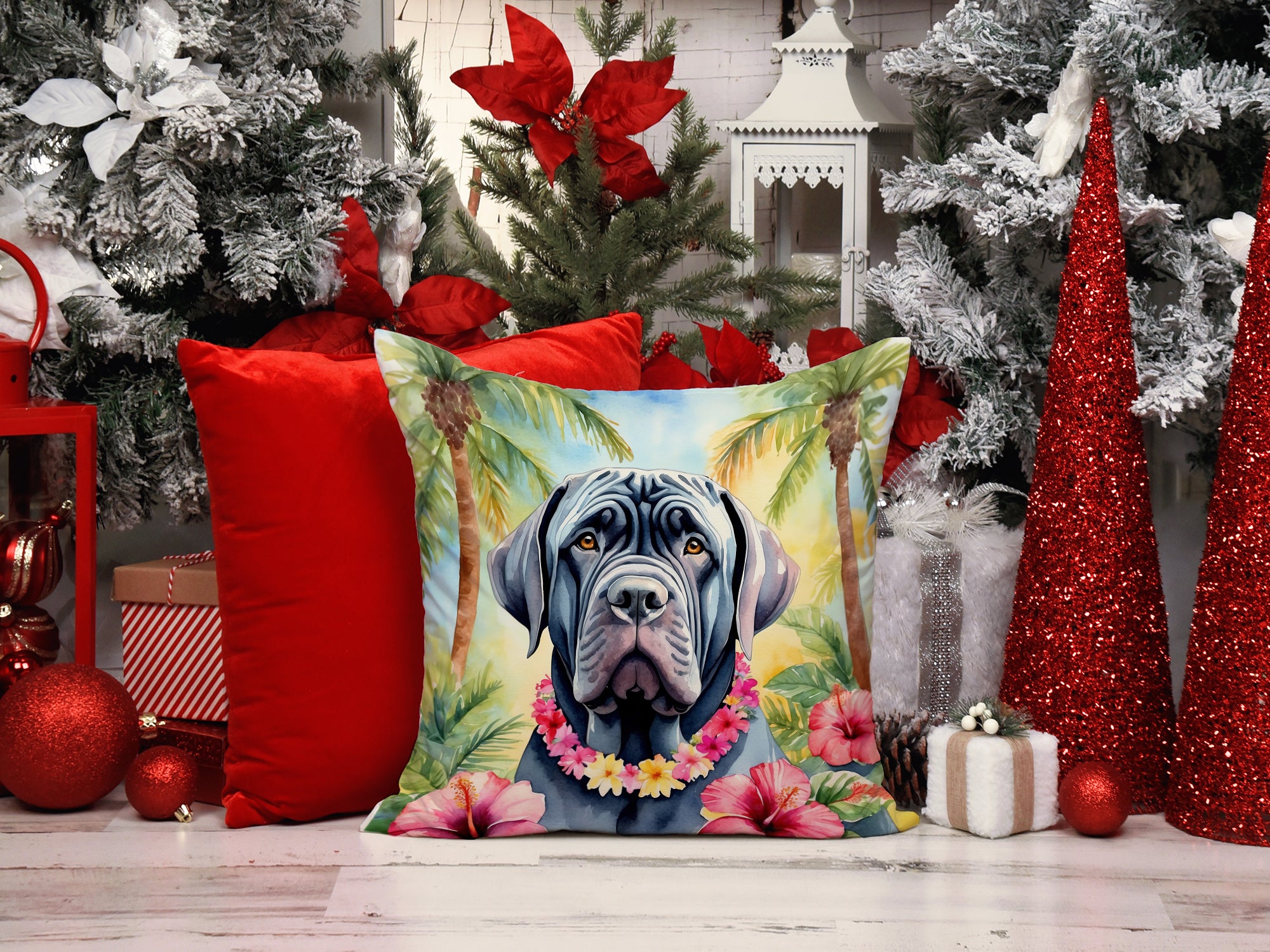 Neapolitan Mastiff Luau Throw Pillow