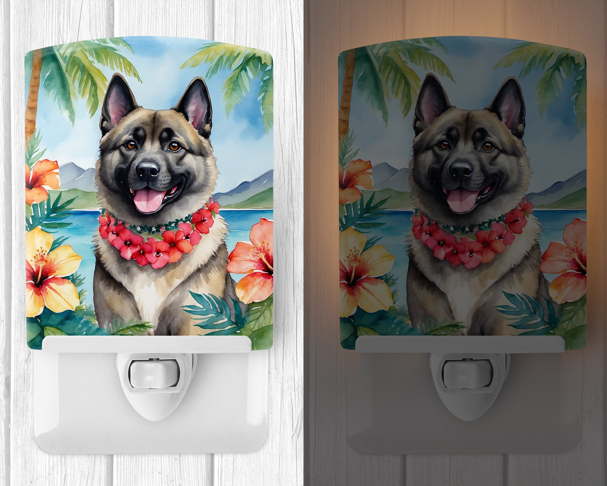 Norwegian Elkhound Luau Ceramic Night Light