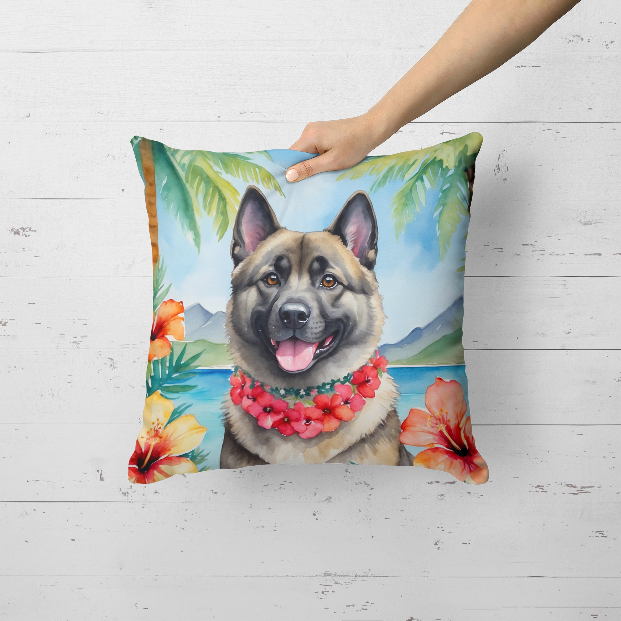 Norwegian Elkhound Luau Throw Pillow