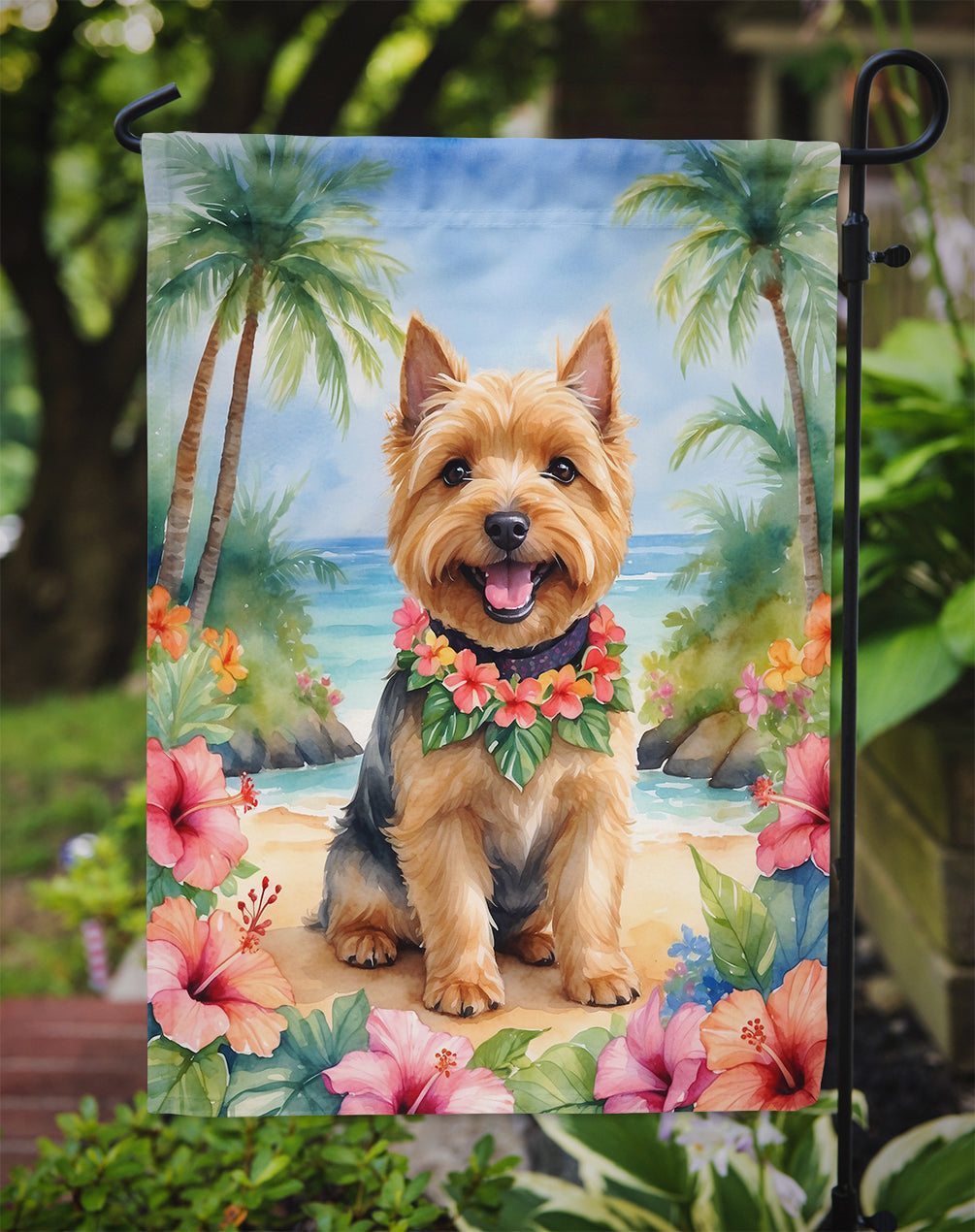 Norwich Terrier Luau Garden Flag