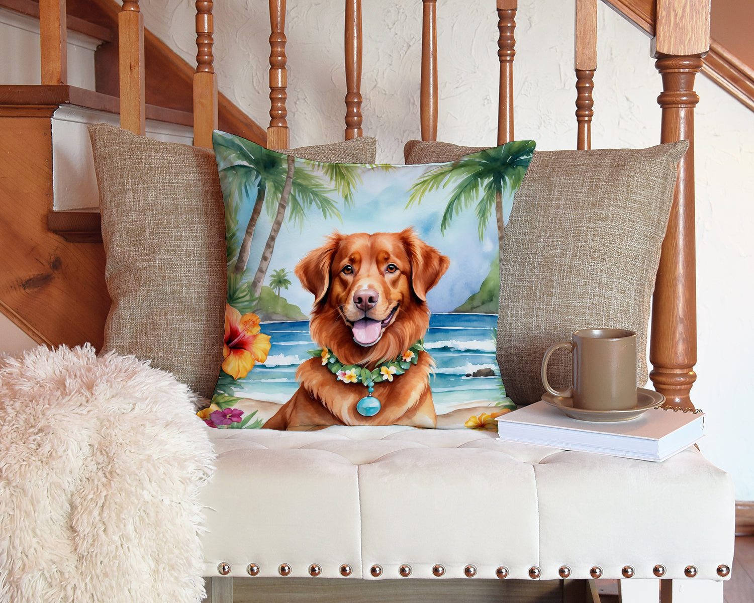 Nova Scotia Duck Tolling Retriever Luau Throw Pillow