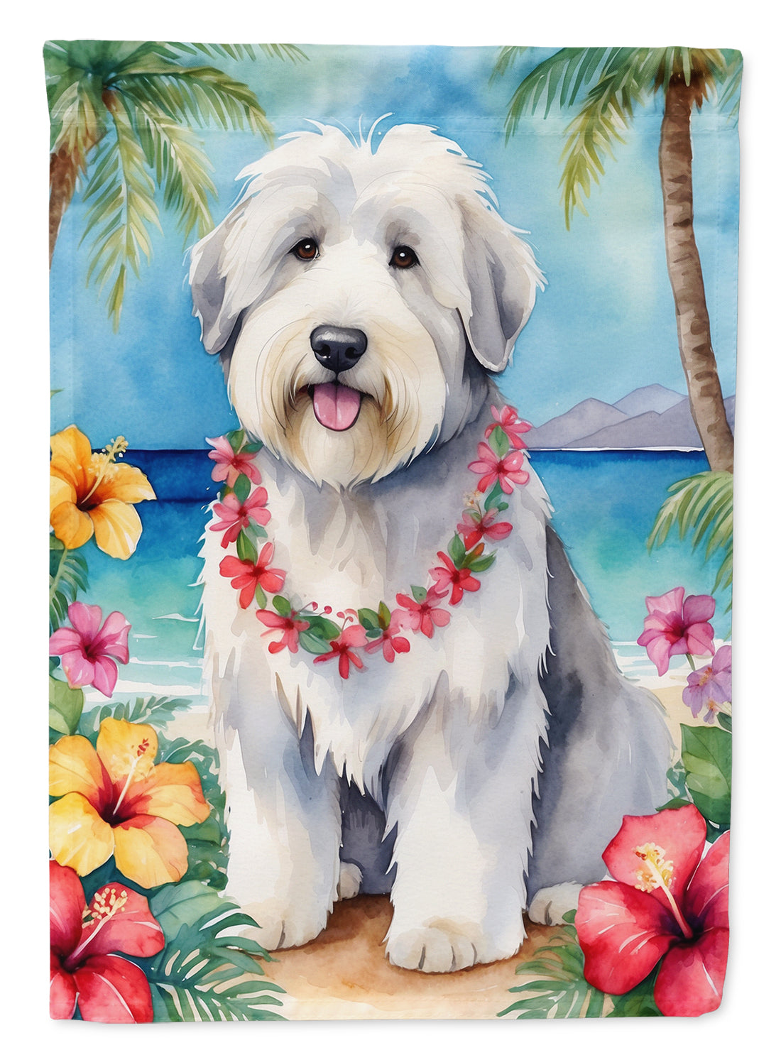 Buy this Old English Sheepdog Luau Garden Flag