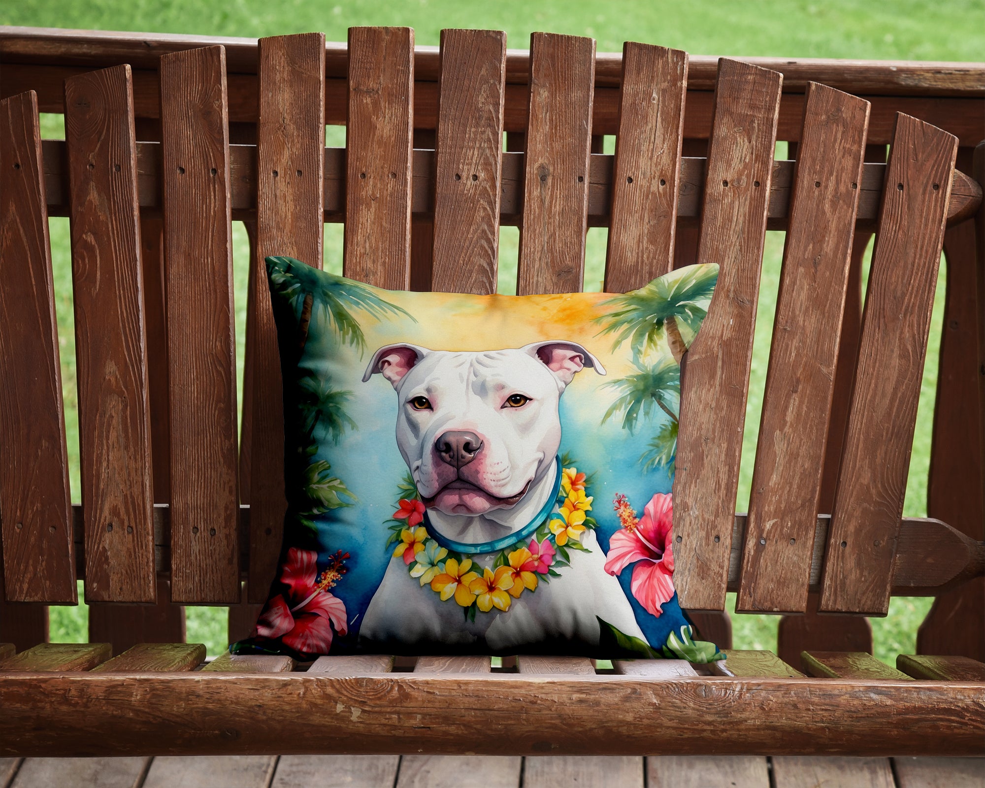 Buy this Pit Bull Terrier Luau Throw Pillow