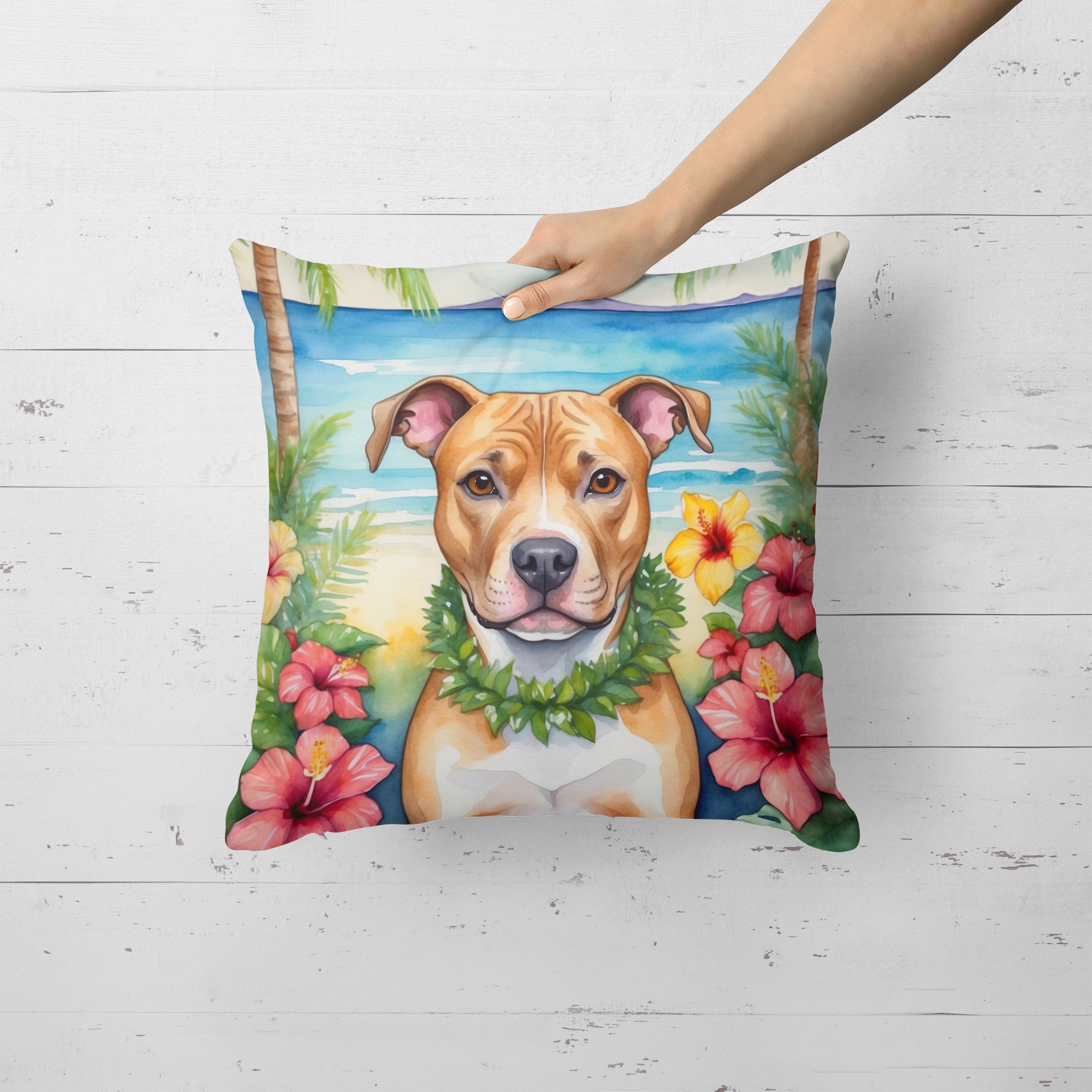 Buy this Pit Bull Terrier Luau Throw Pillow