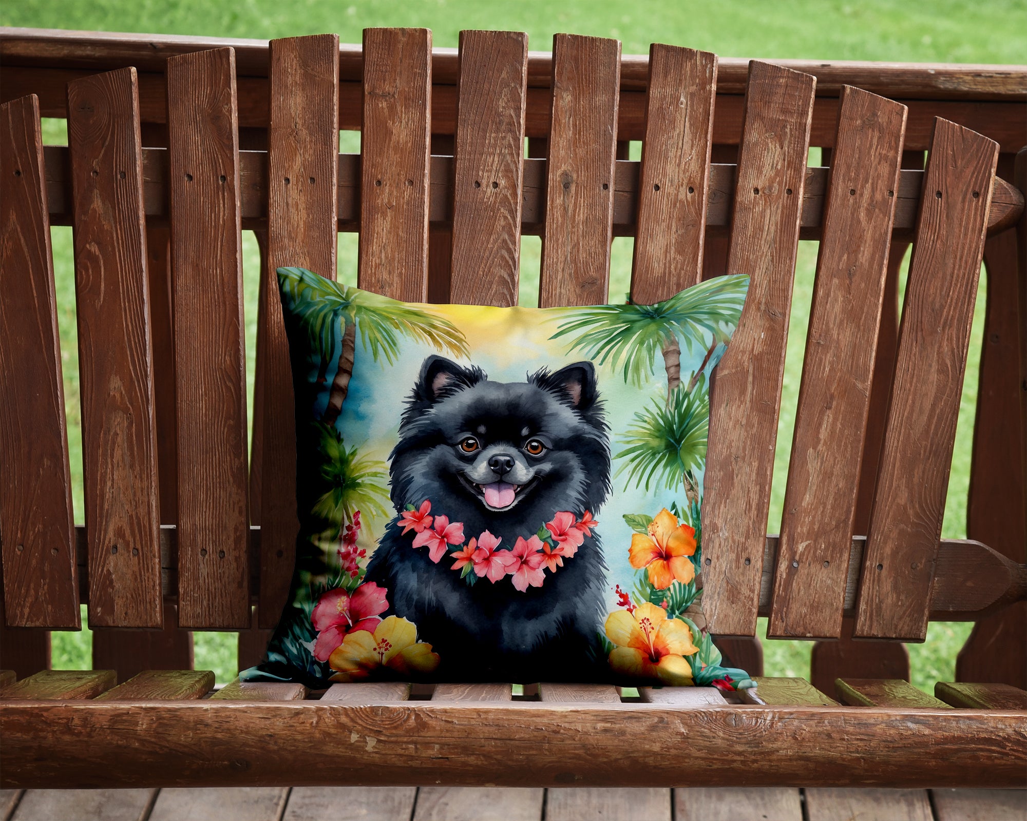 Pomeranian Luau Throw Pillow