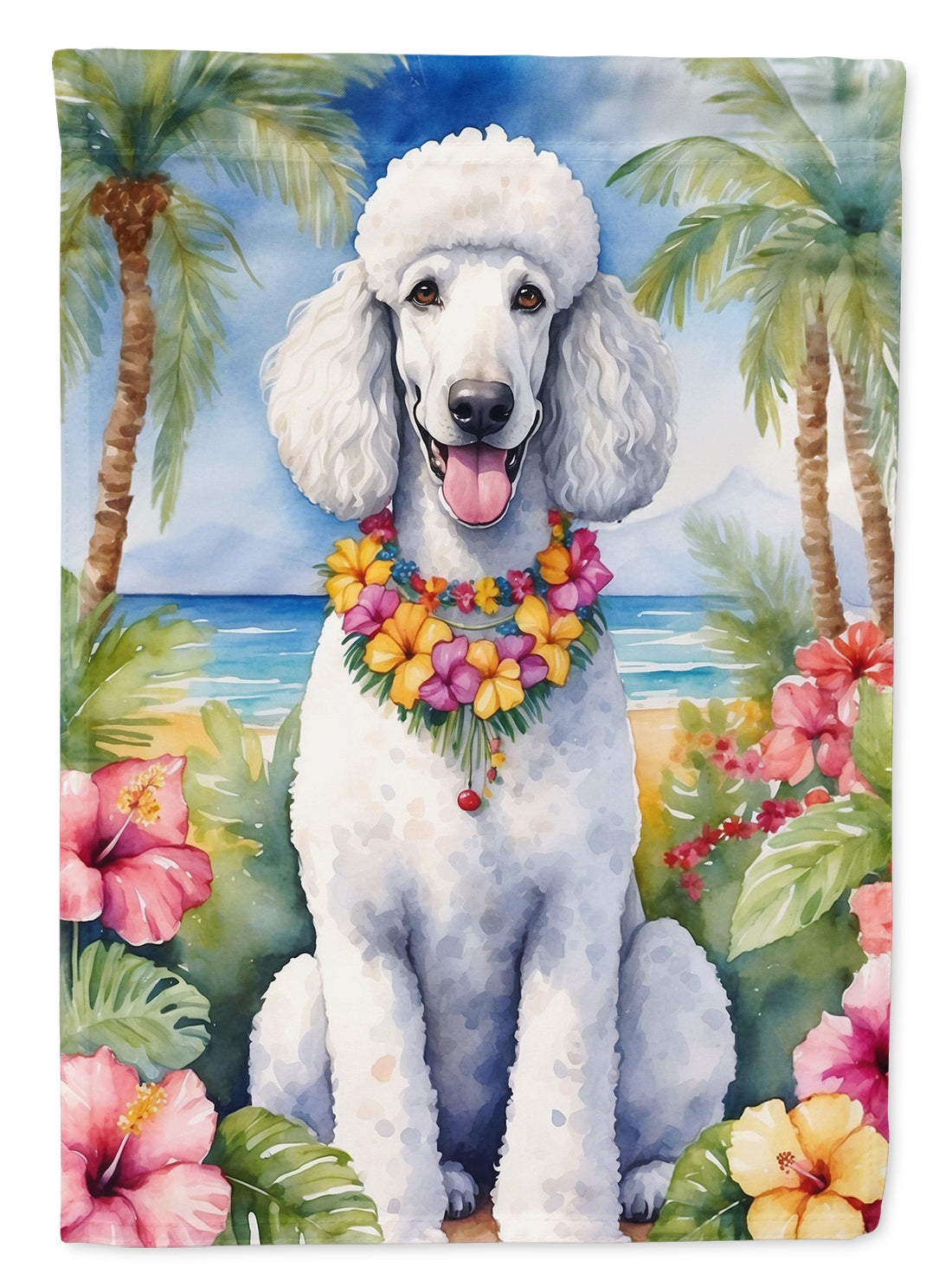 Buy this White Poodle Luau House Flag