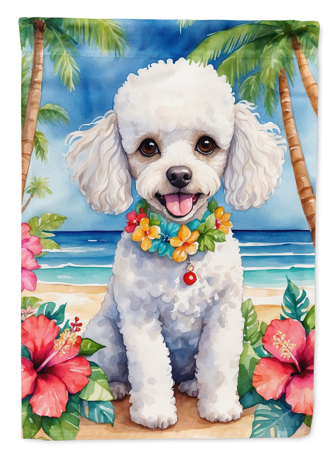 Buy this White Poodle Luau Garden Flag