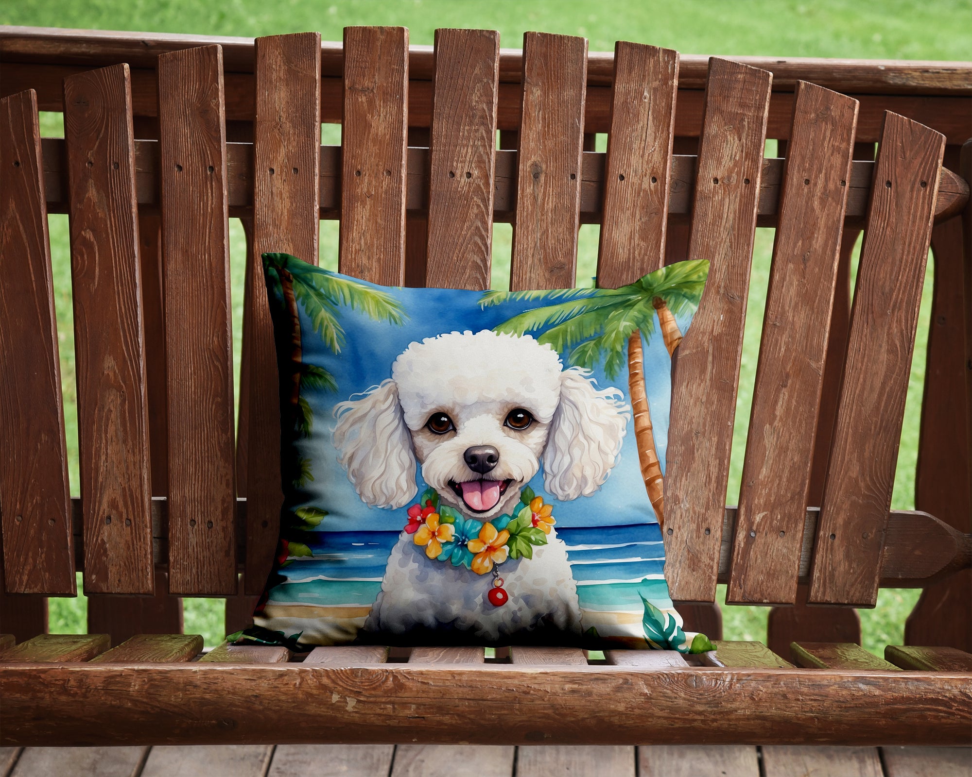 Buy this White Poodle Luau Throw Pillow