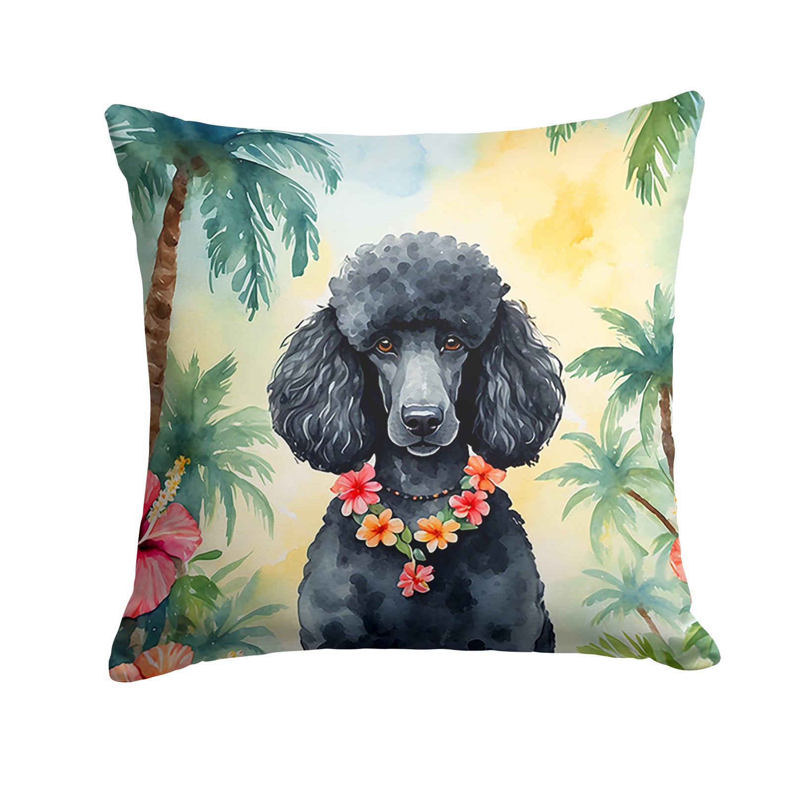 Buy this Black Poodle Luau Throw Pillow