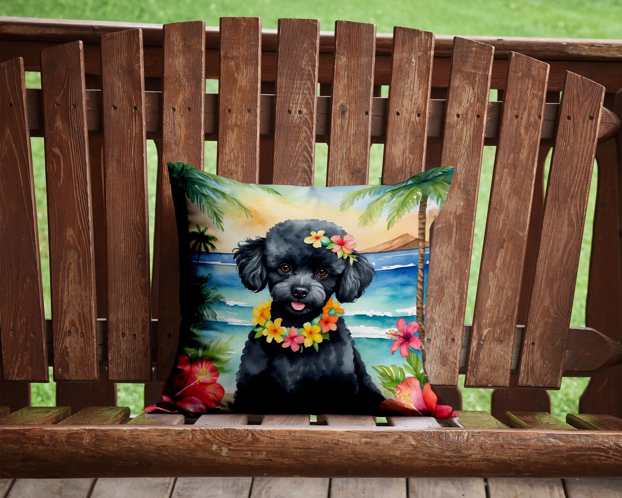 Buy this Black Poodle Luau Throw Pillow