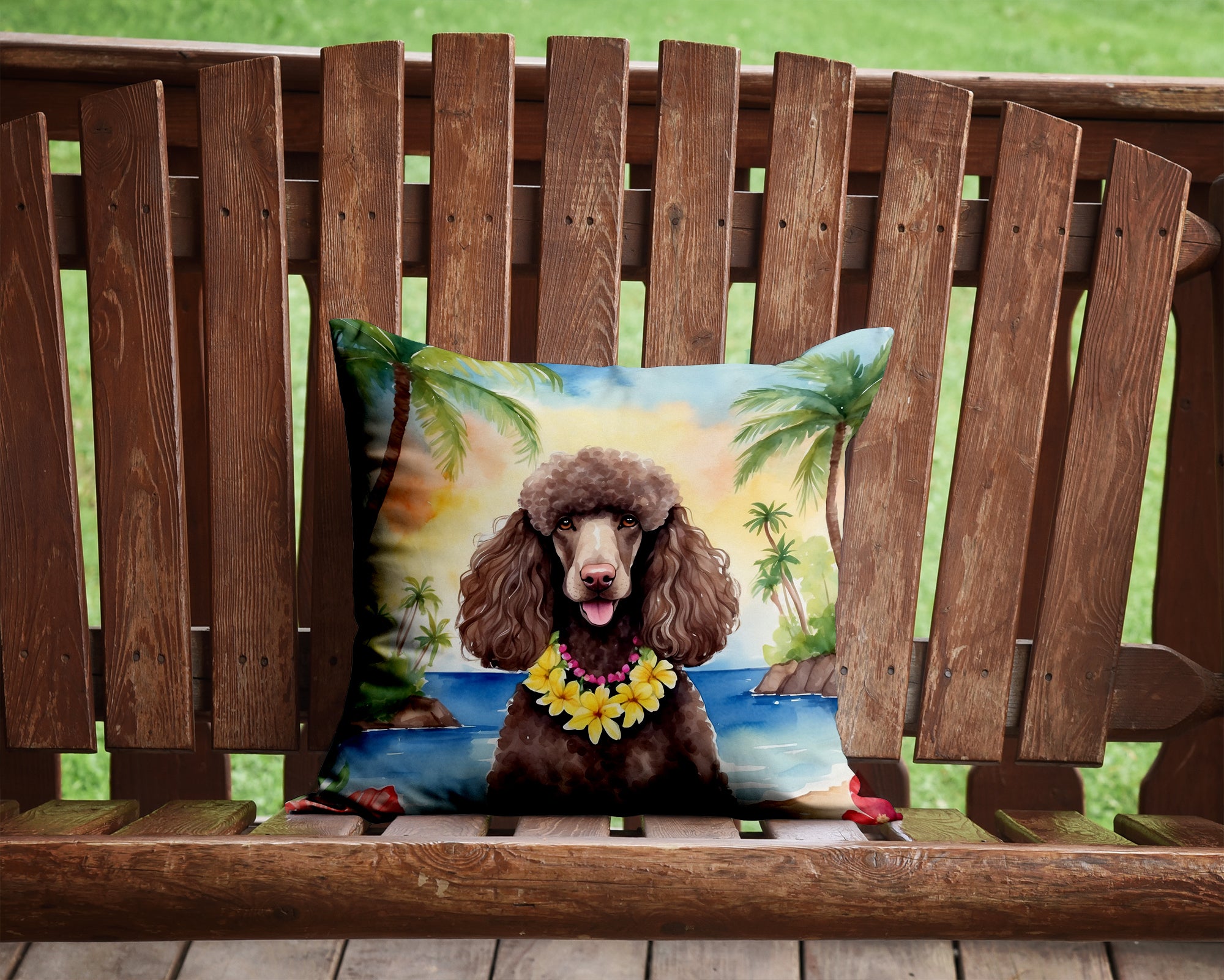 Buy this Chocolate Poodle Luau Throw Pillow