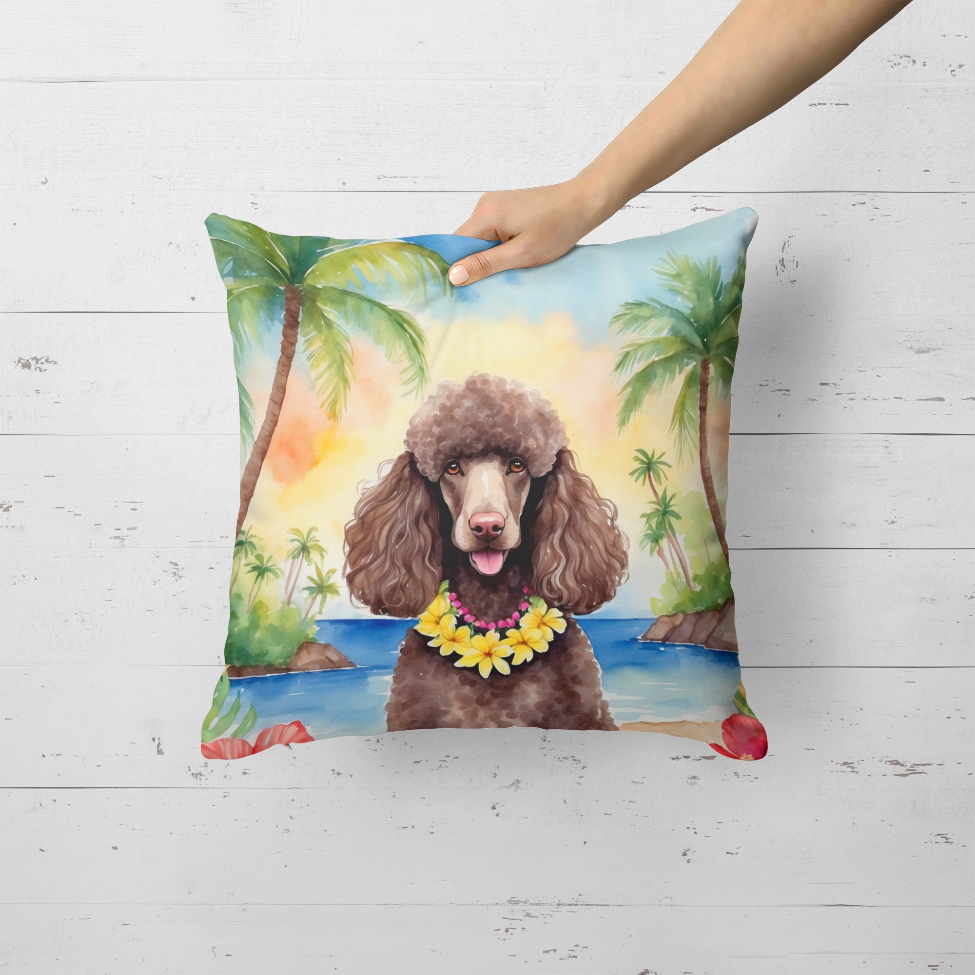 Buy this Chocolate Poodle Luau Throw Pillow