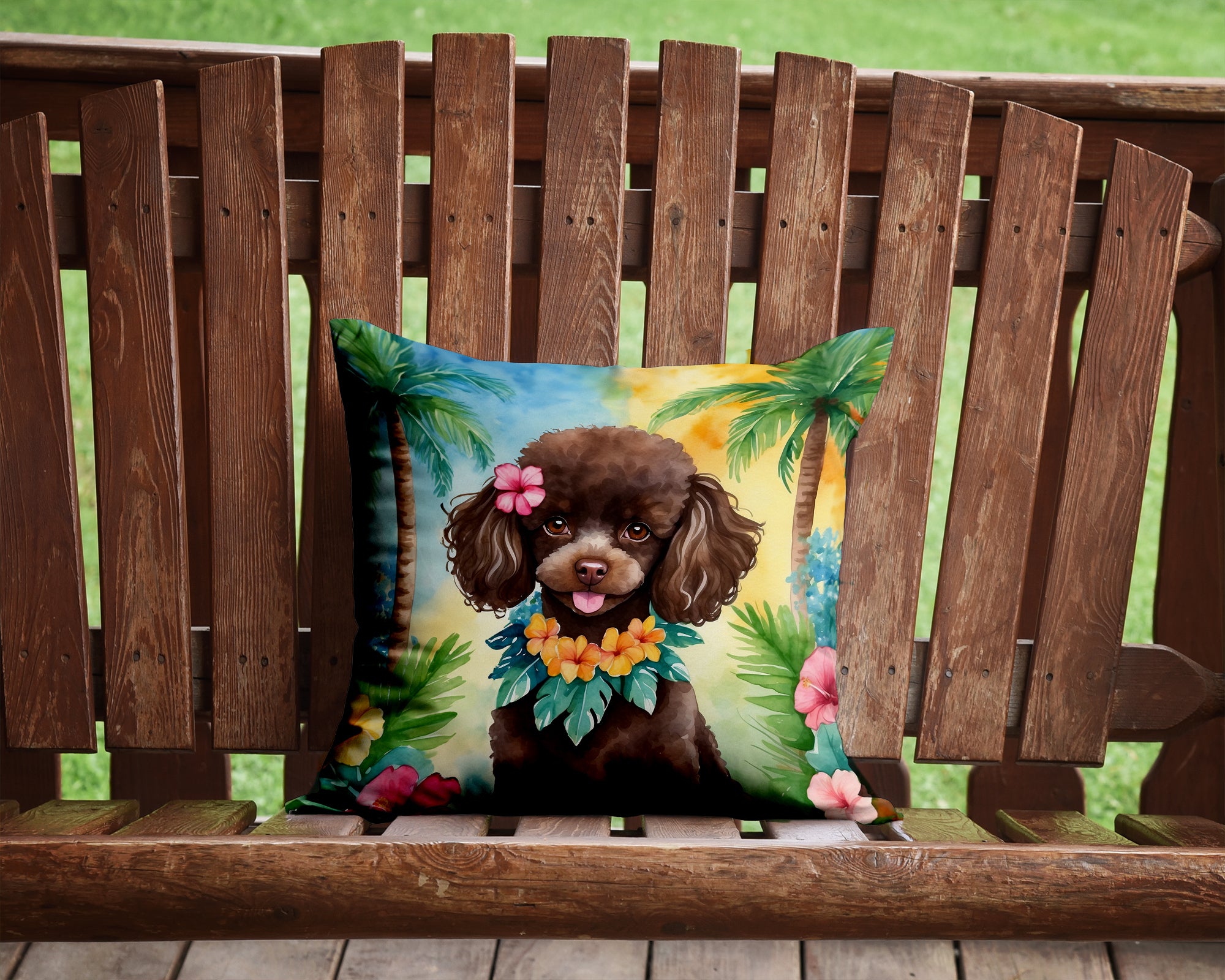 Buy this Chocolate Poodle Luau Throw Pillow