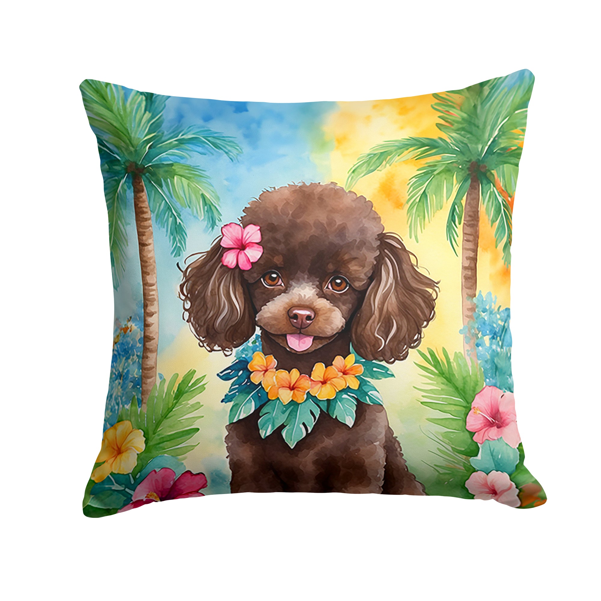 Buy this Chocolate Poodle Luau Throw Pillow