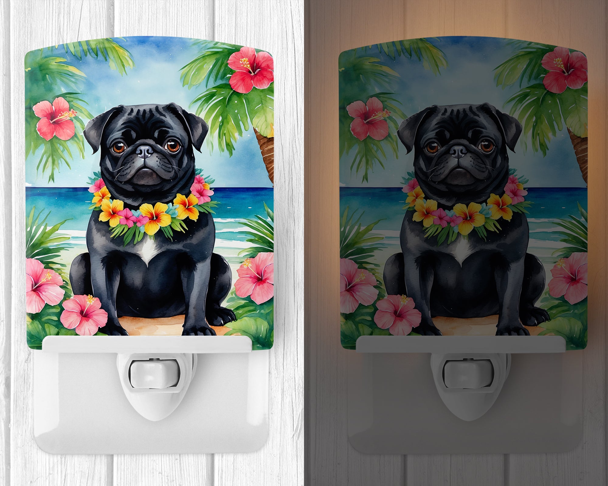 Black Pug Luau Ceramic Night Light