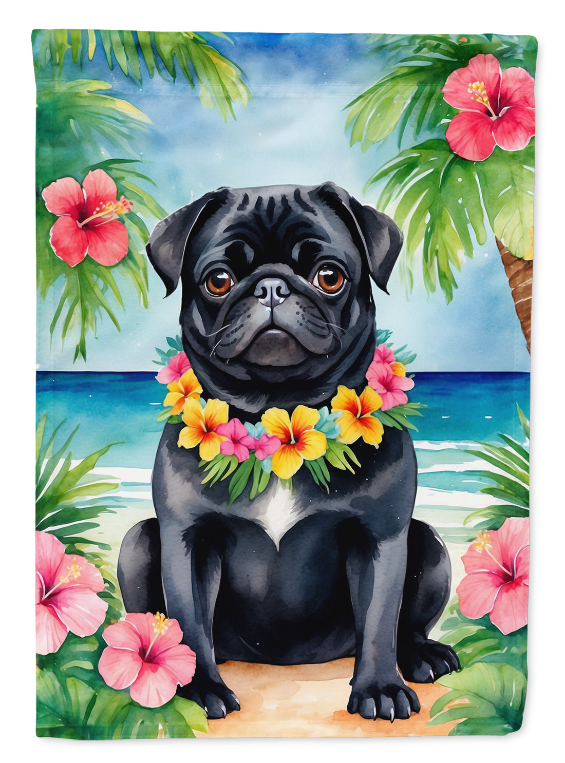 Buy this Black Pug Luau Garden Flag