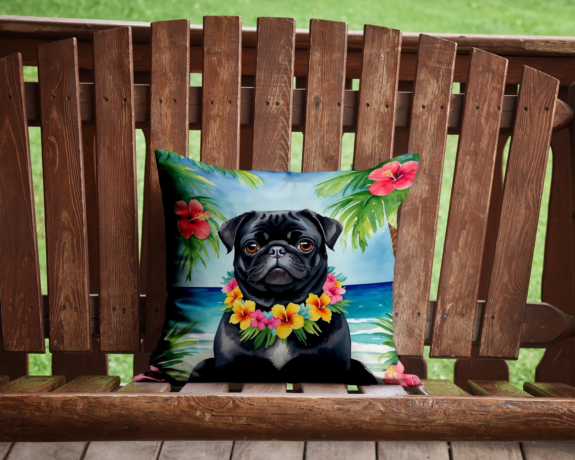 Black Pug Luau Throw Pillow