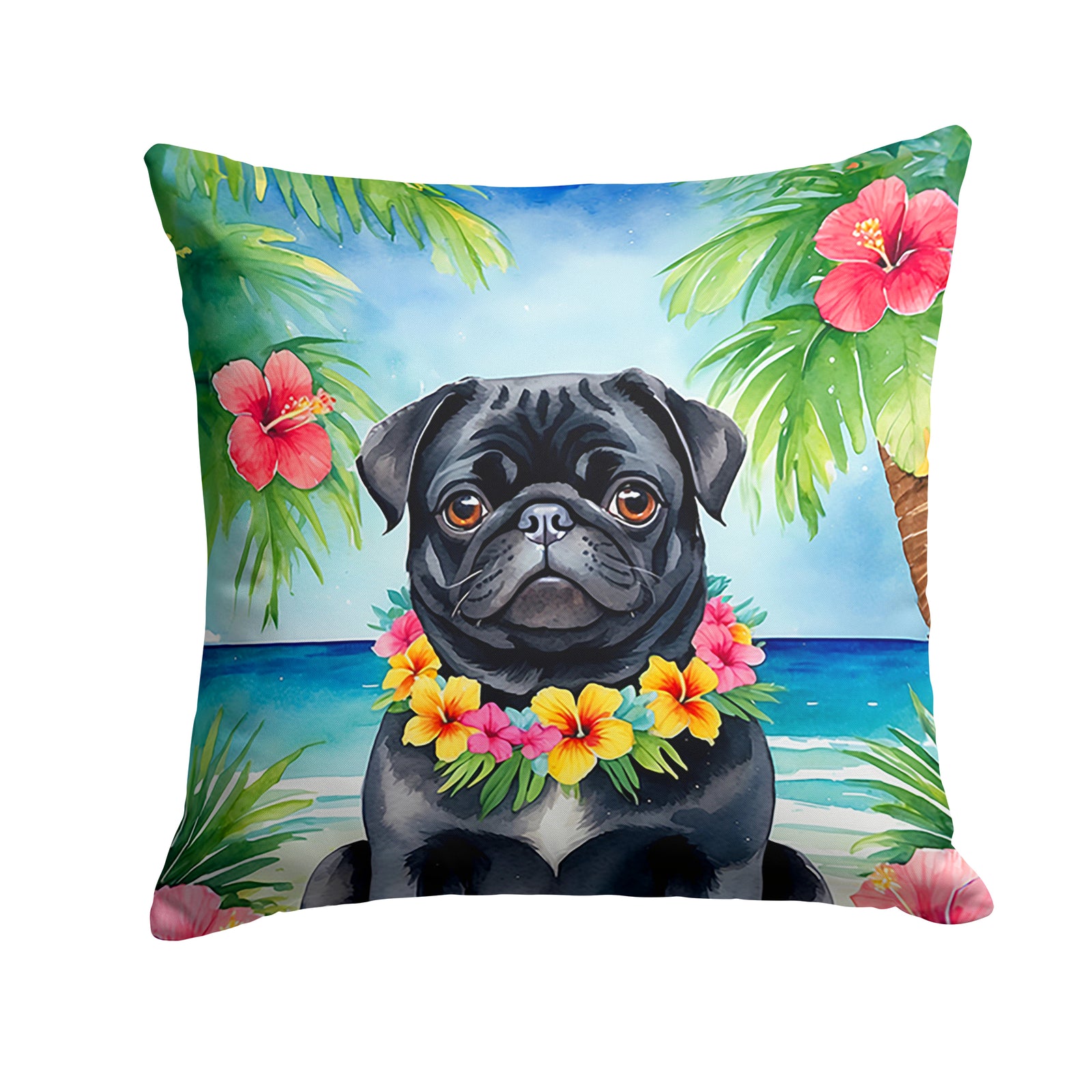 Buy this Black Pug Luau Throw Pillow