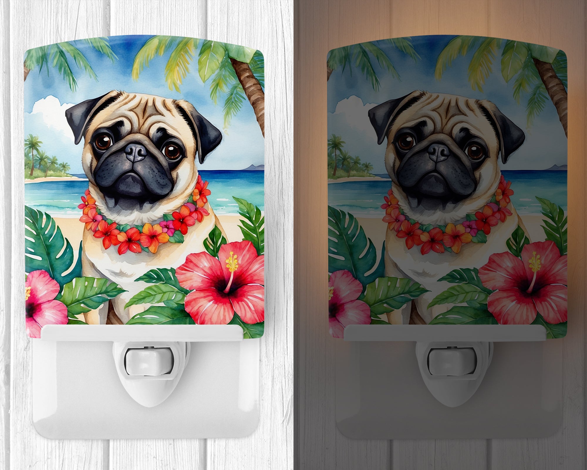 Pug Luau Ceramic Night Light