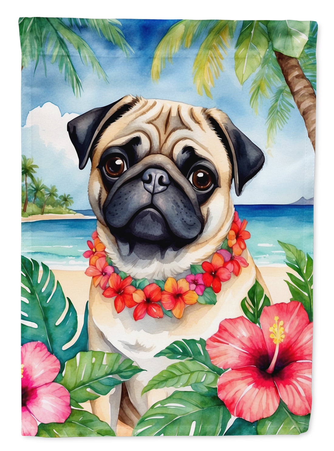 Buy this Pug Luau Garden Flag