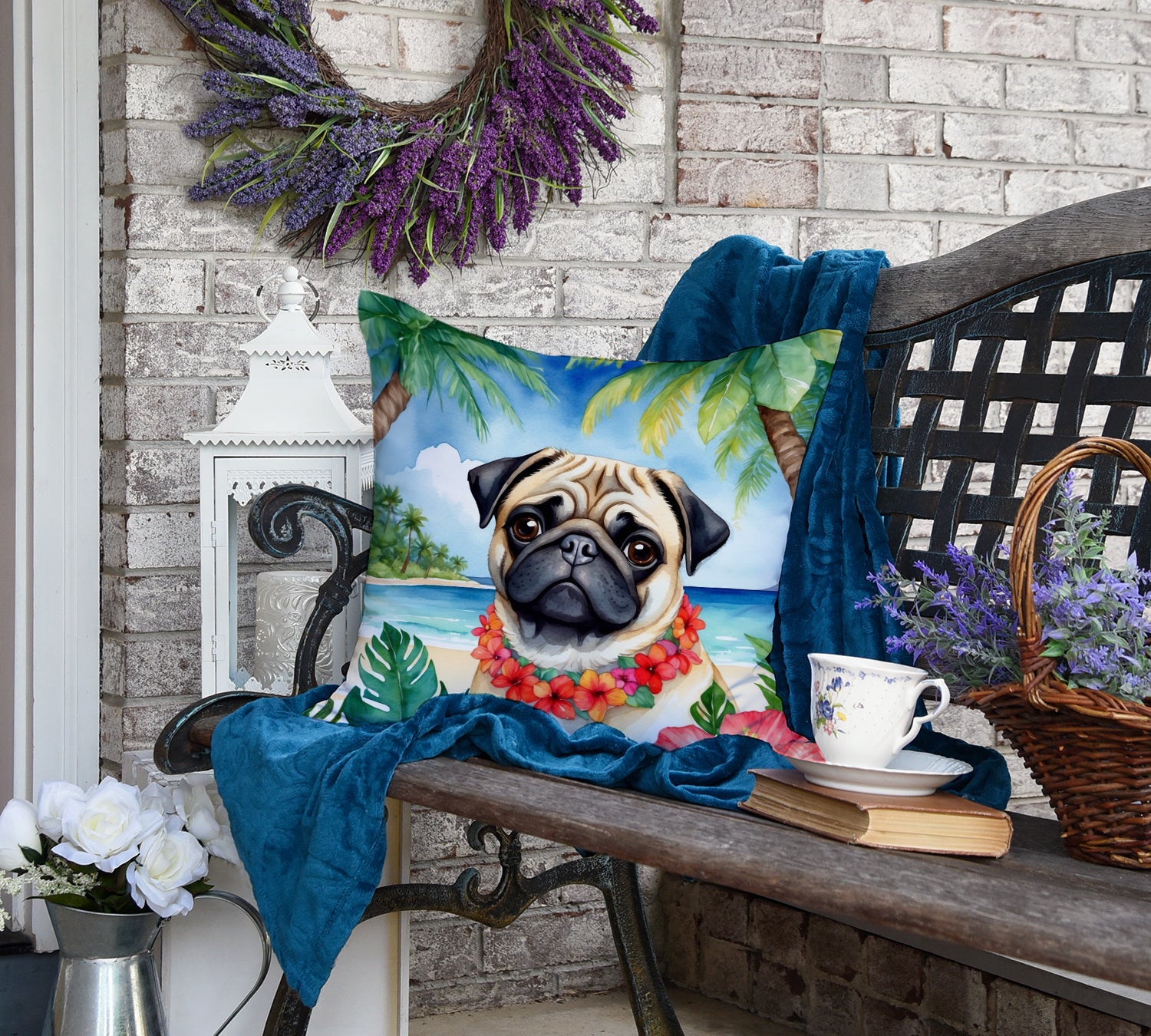 Pug Luau Throw Pillow