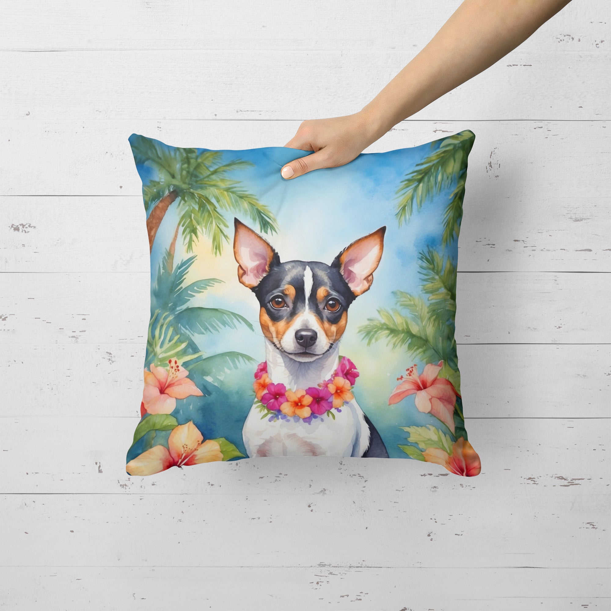 Buy this Rat Terrier Luau Throw Pillow