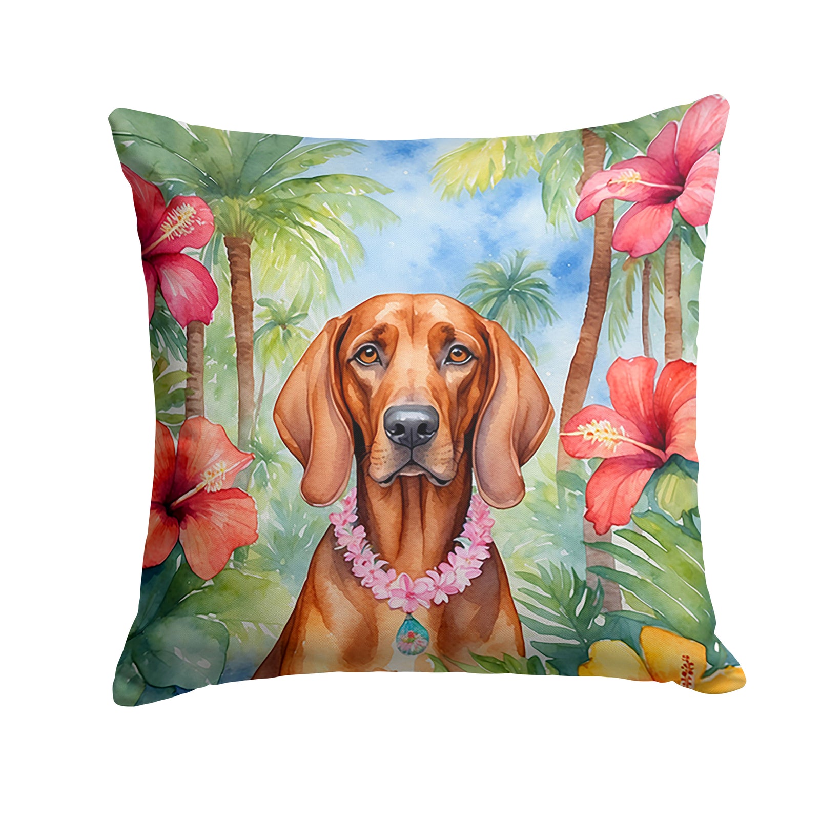 Buy this Redbone Coonhound Luau Throw Pillow