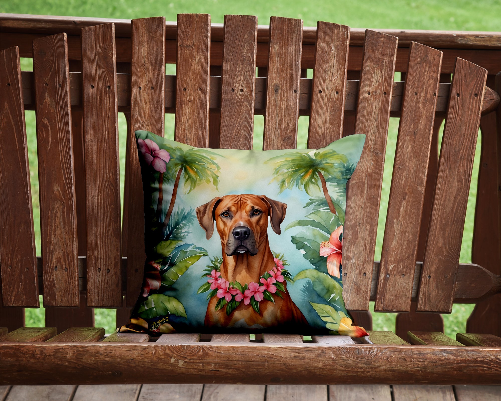 Buy this Rhodesian Ridgeback Luau Throw Pillow