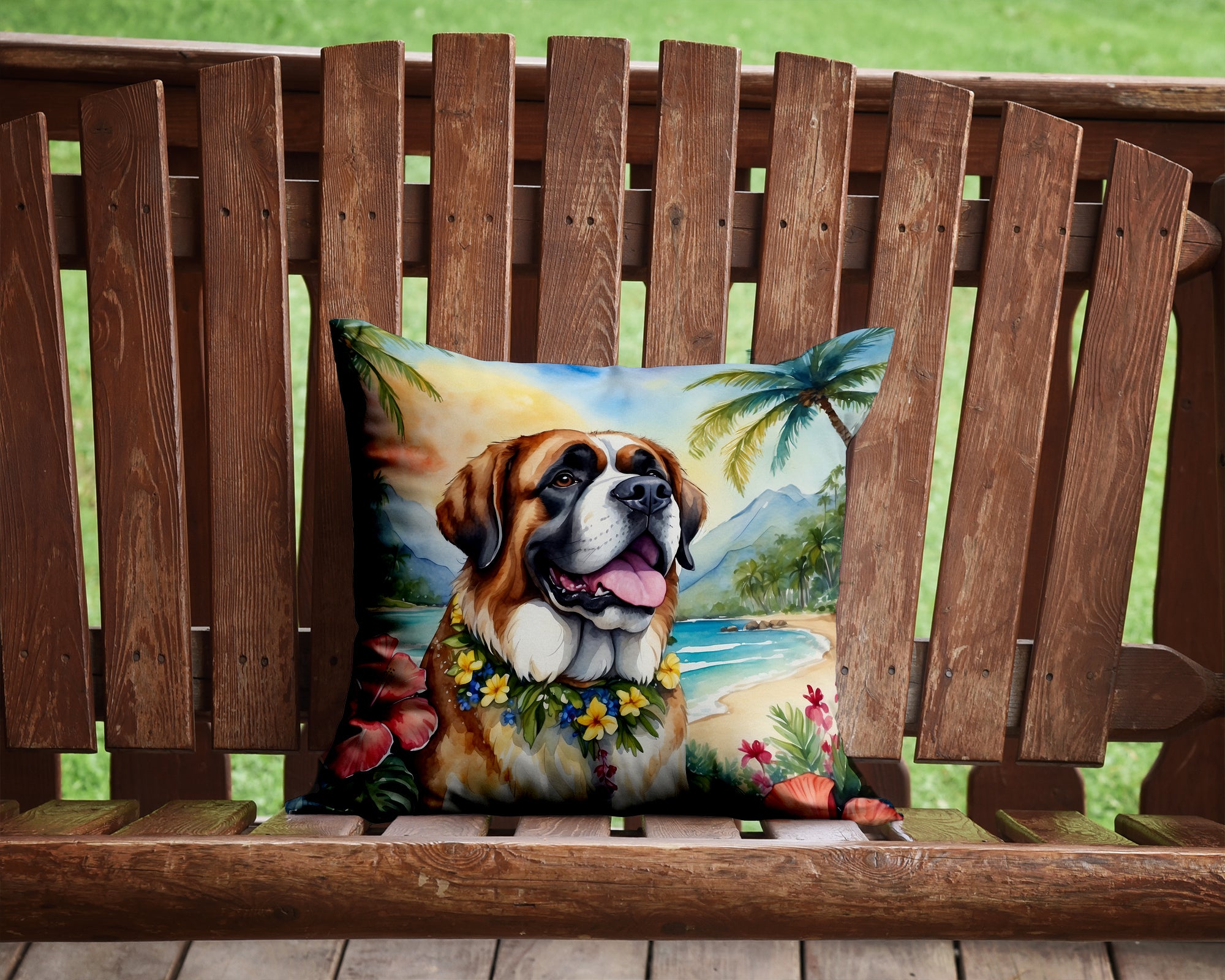 Buy this Saint Bernard Luau Throw Pillow