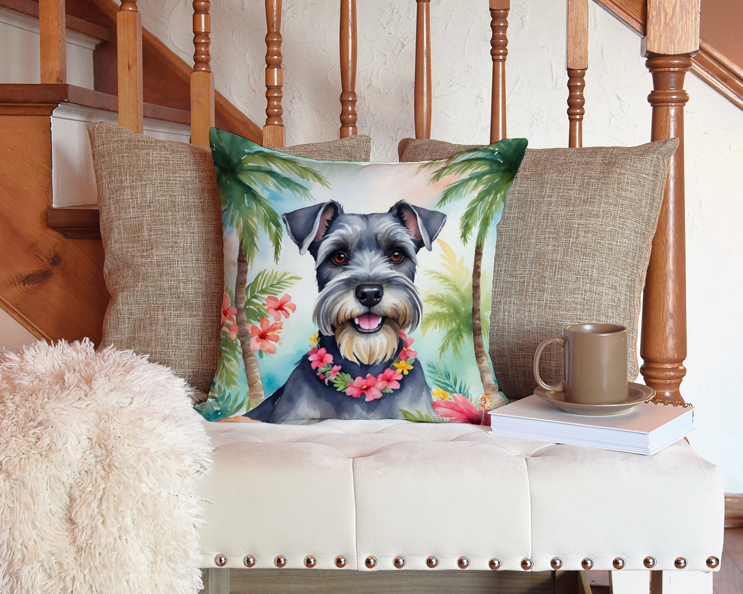 Schnauzer Luau Throw Pillow