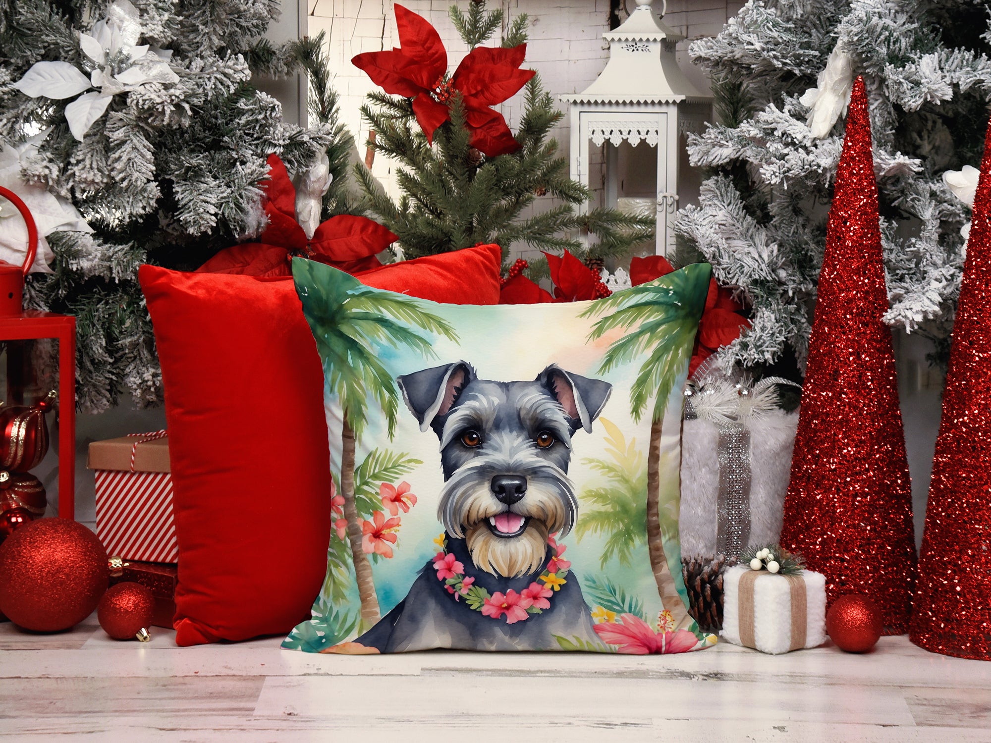 Schnauzer Luau Throw Pillow