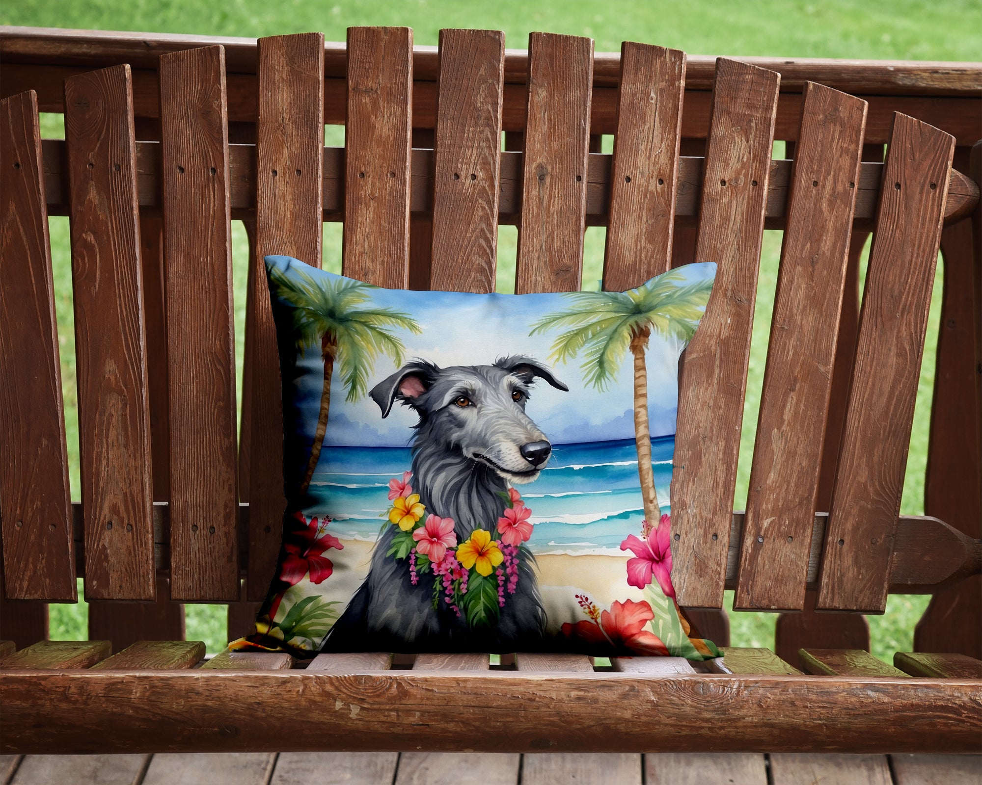 Scottish Deerhound Luau Throw Pillow