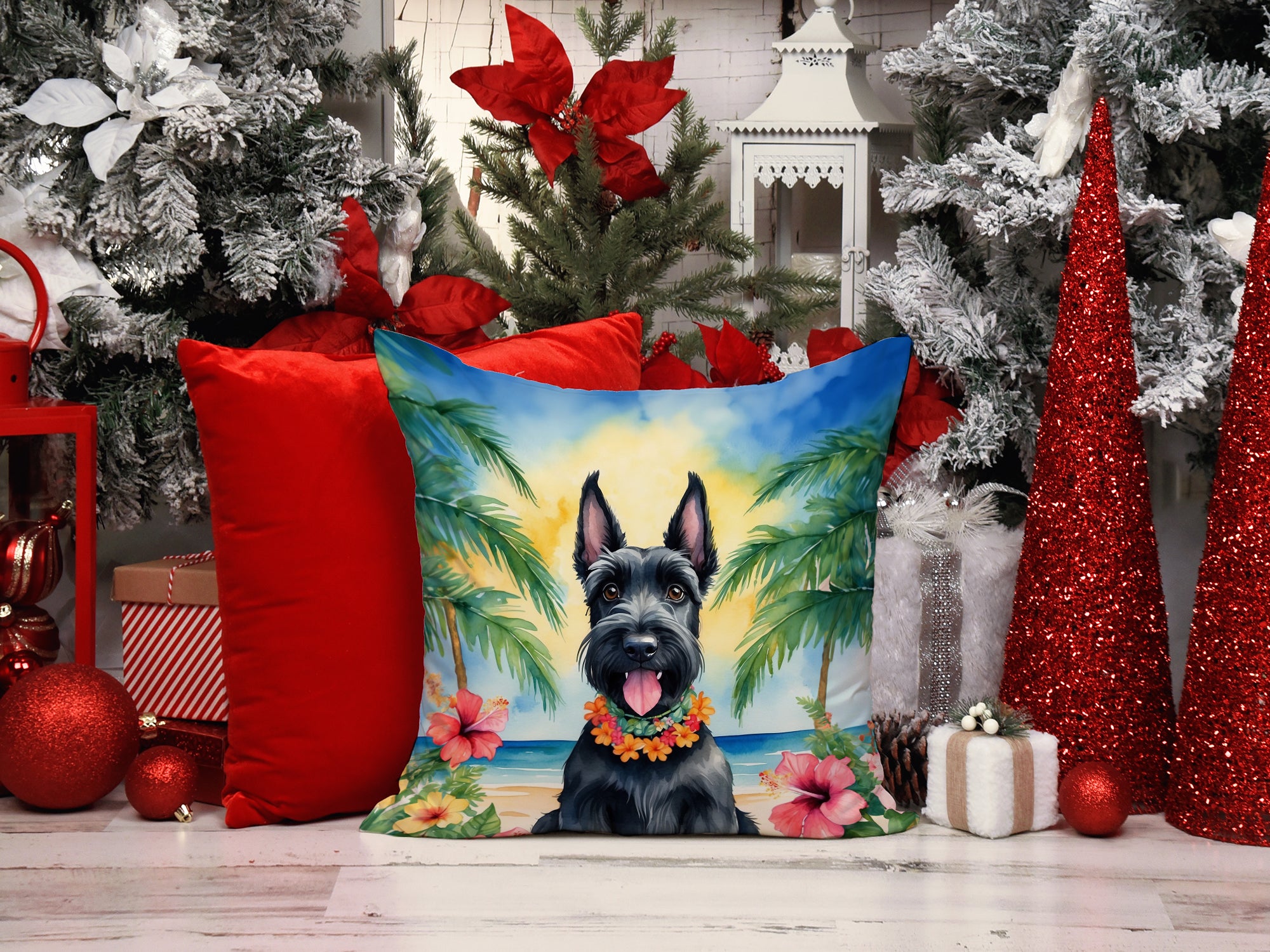 Scottish Terrier Luau Throw Pillow