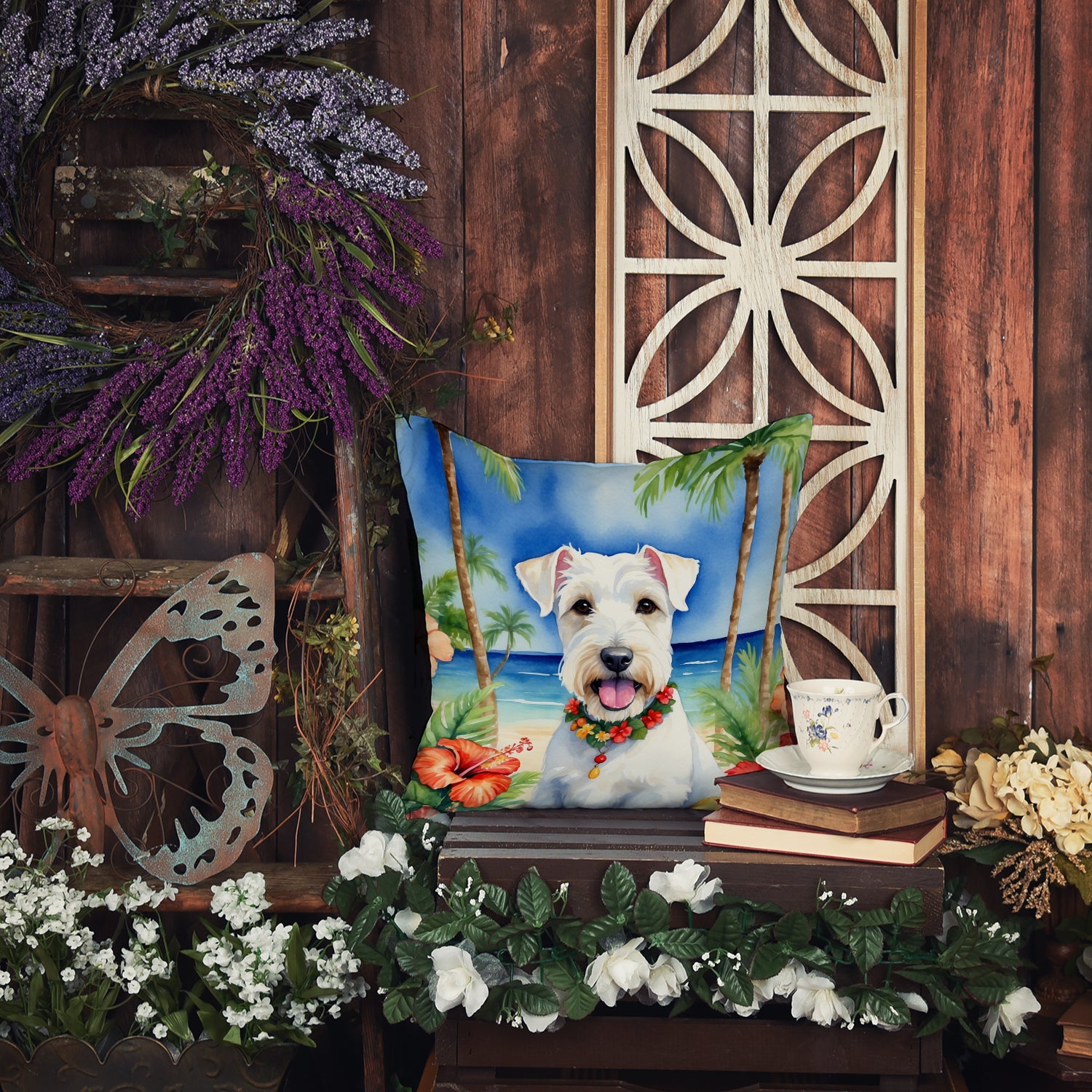 Sealyham Terrier Luau Throw Pillow