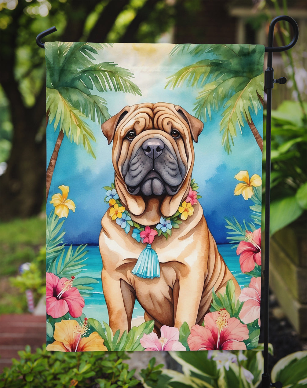 Shar Pei Luau Garden Flag