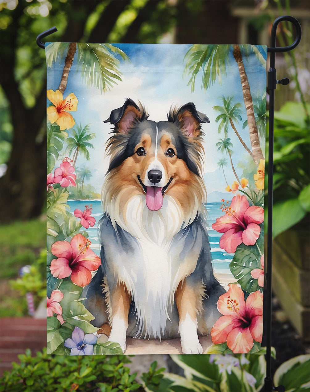 Sheltie Luau Garden Flag