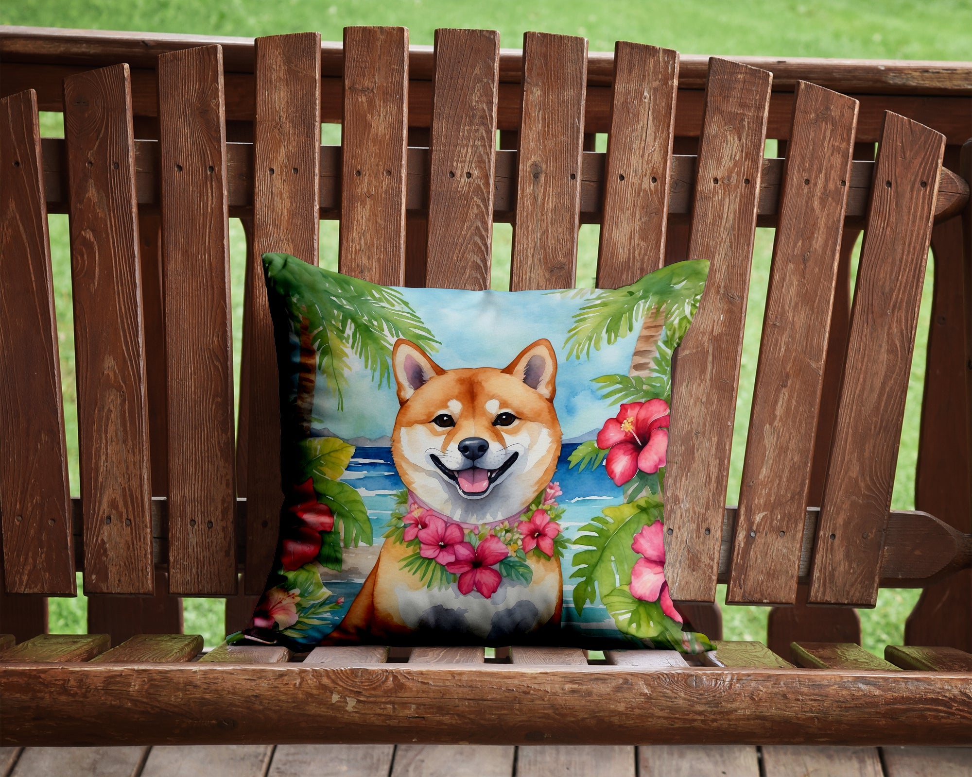 Buy this Shiba Inu Luau Throw Pillow