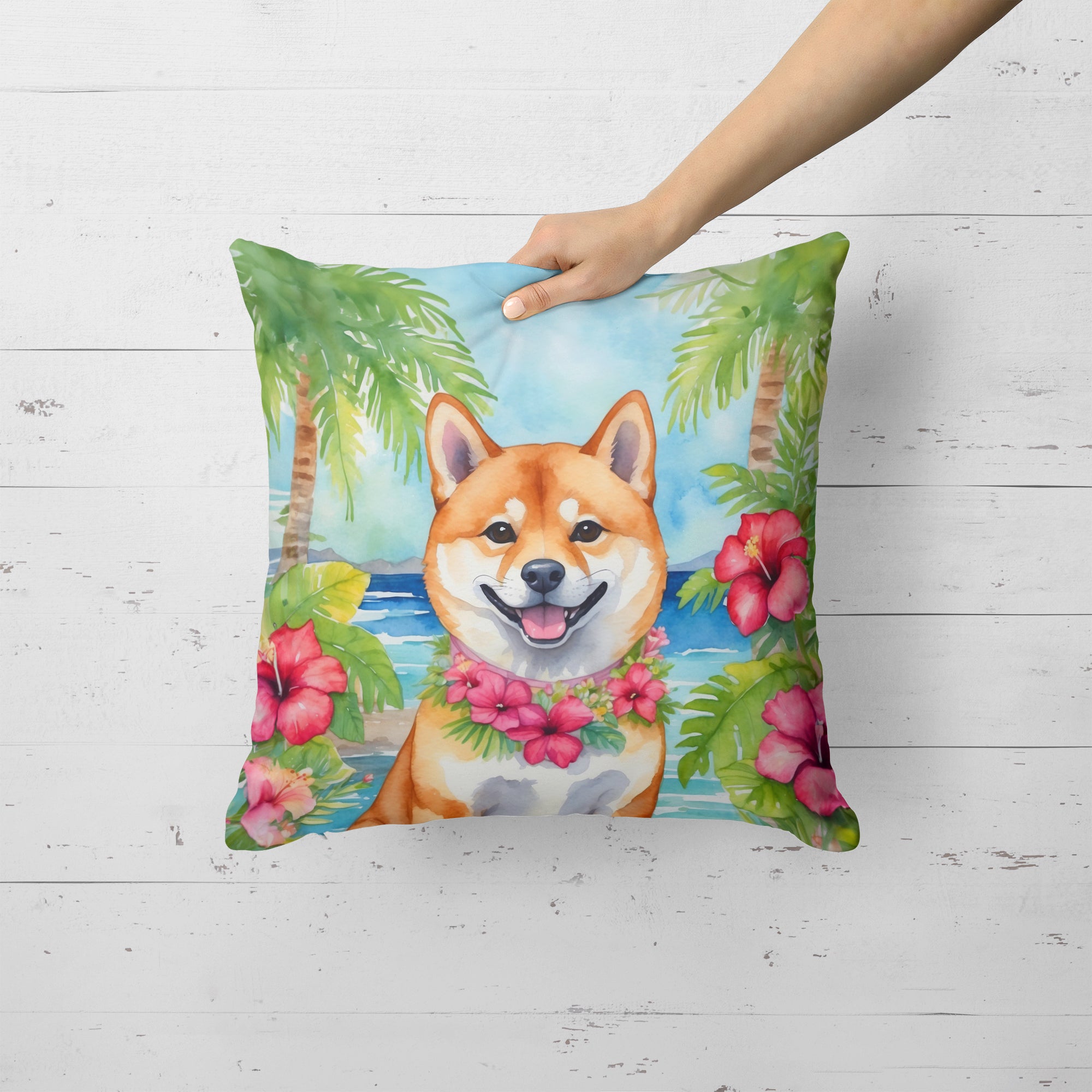 Shiba Inu Luau Throw Pillow