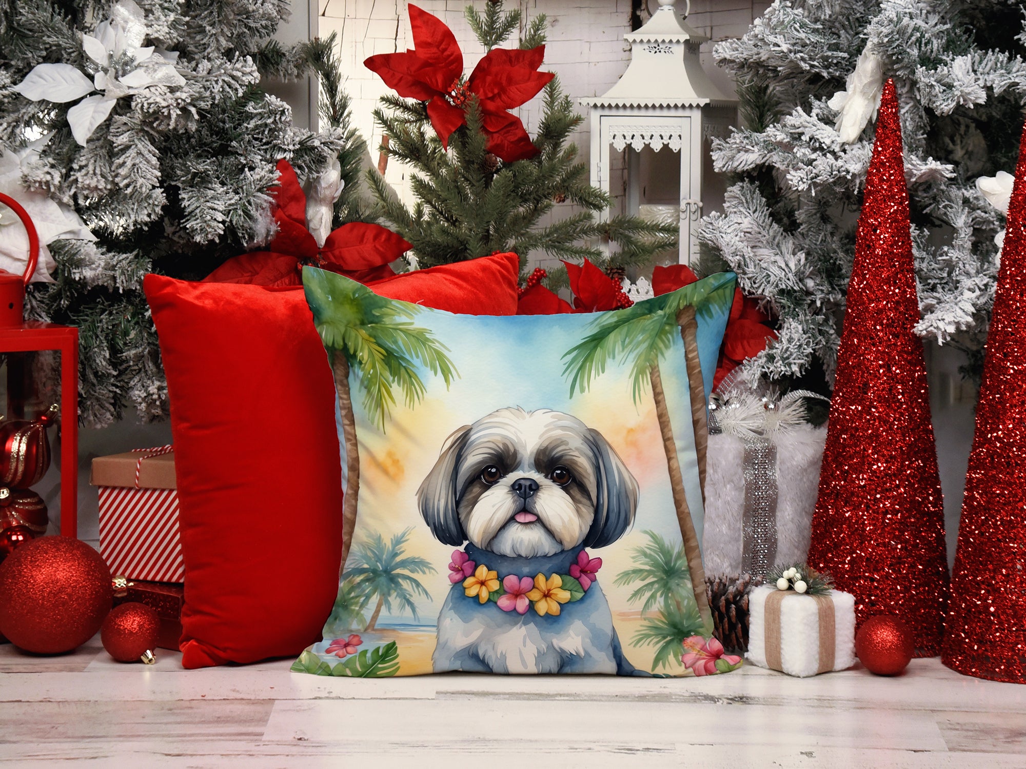 Shih Tzu Luau Throw Pillow