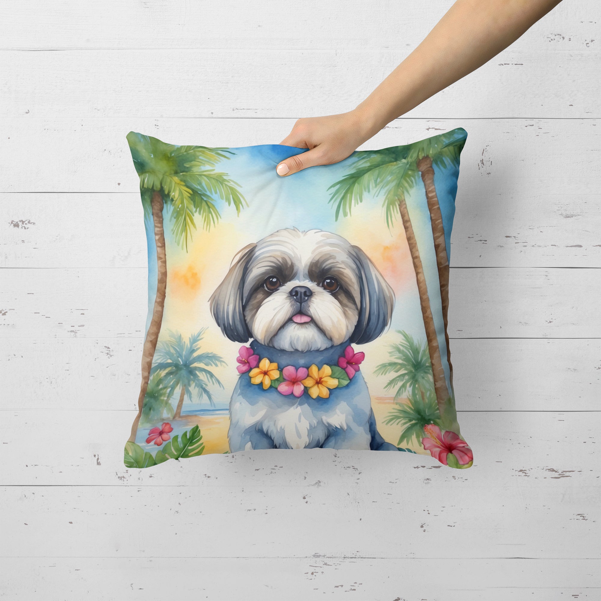 Shih Tzu Luau Throw Pillow