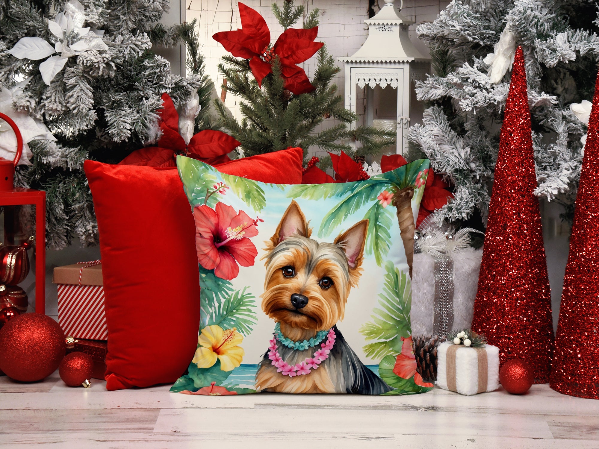 Silky Terrier Luau Throw Pillow