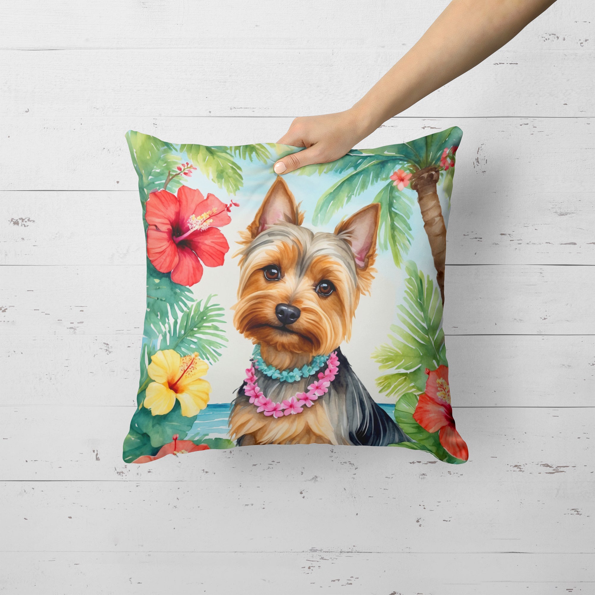 Silky Terrier Luau Throw Pillow